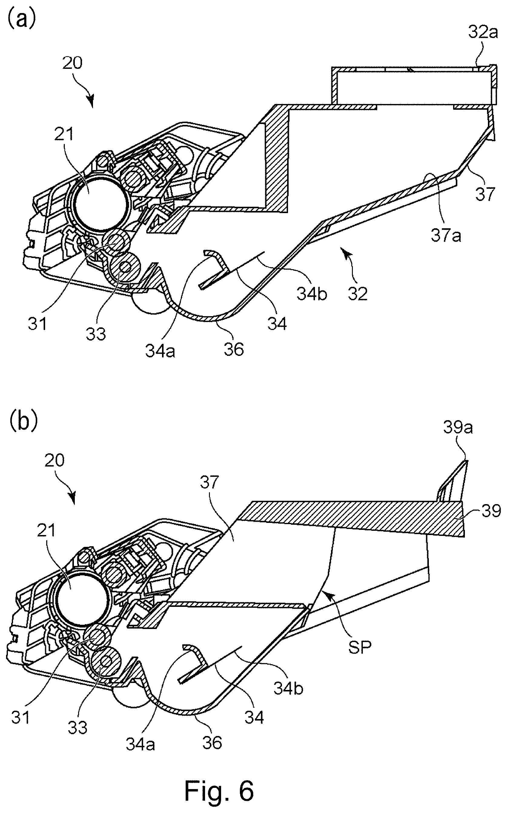 Patent US11774881 Figure 6 – Toner container having a base portion with a discharge opening and a hole