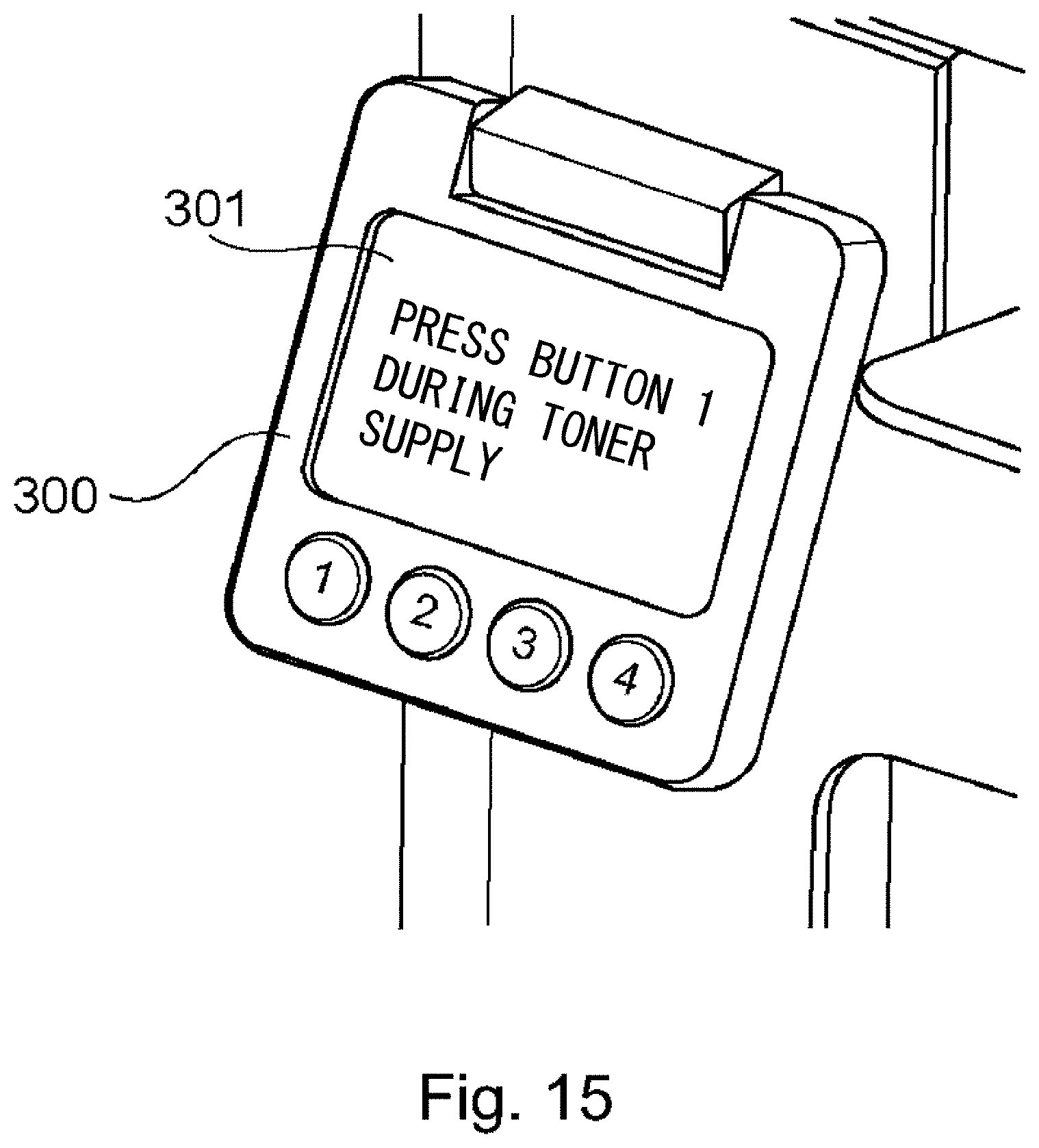 Patent US11774881 Figure 15 – Toner container having a base portion with a discharge opening and a hole