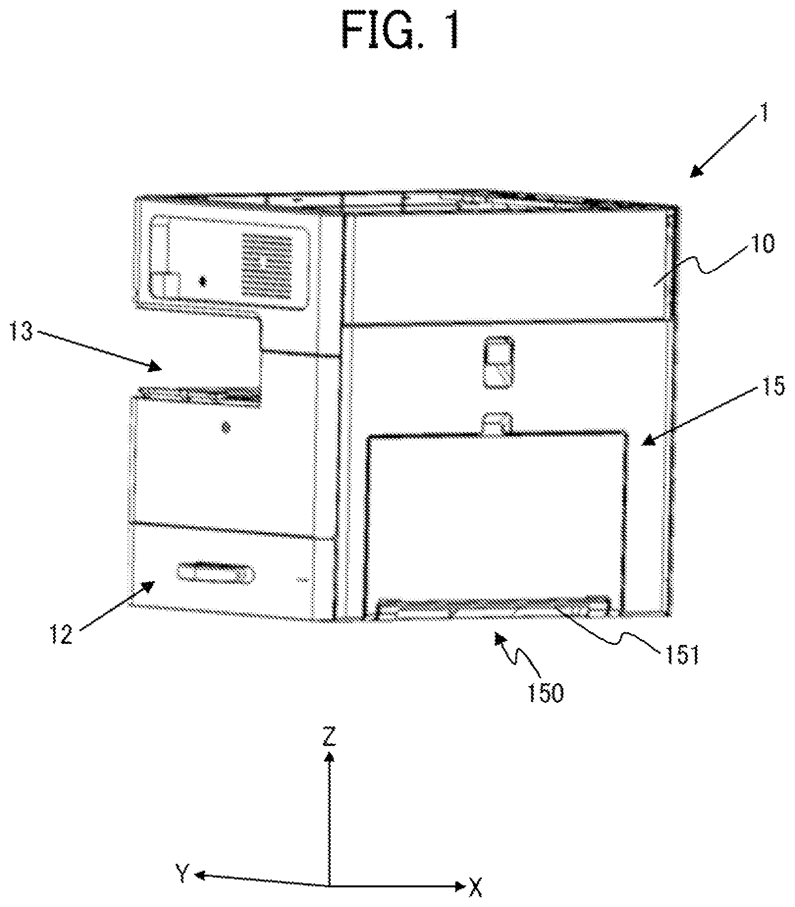 Patent US11774899 Figure 1 – Image forming apparatus including handle member for transportation