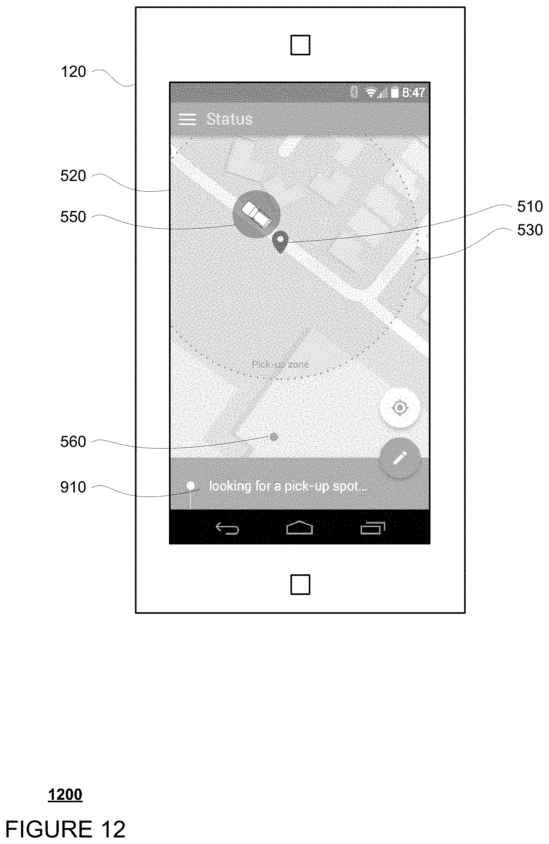 Patent US11774972 Figure 12 – Pickup and drop off zones for autonomous vehicles