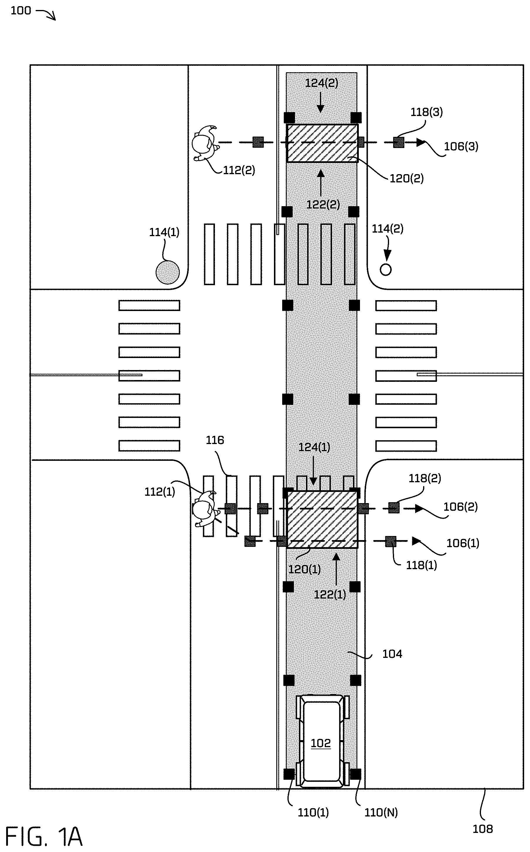 Patent US11774975 Figure 1 – Collision zone detection for vehicles