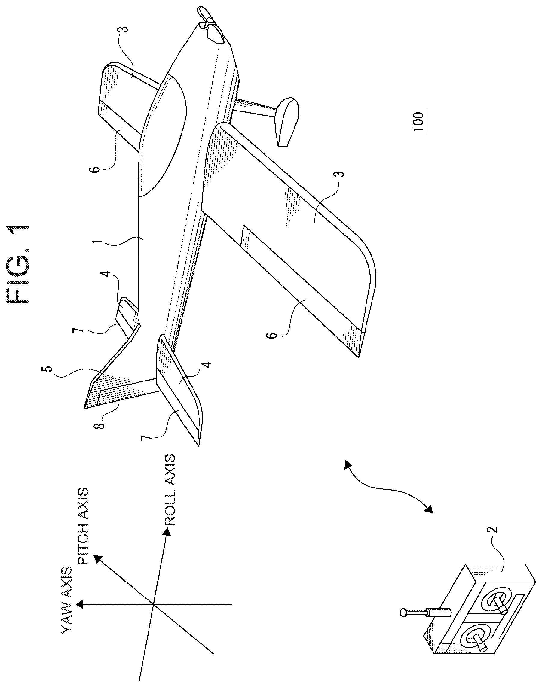 Patent US11774985 Figure 1 – Arithmetic processing device and wireless controlled airplane