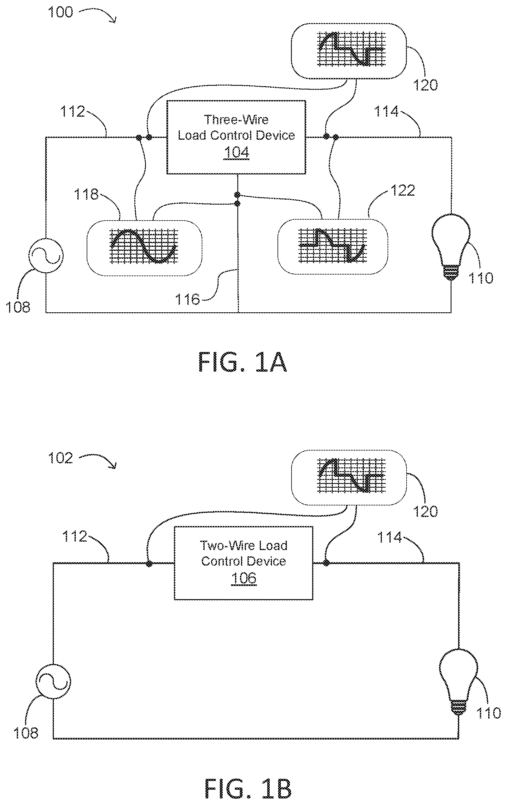 Patent US11774995 Figure 1 – Power measurement in a two-wire load control device