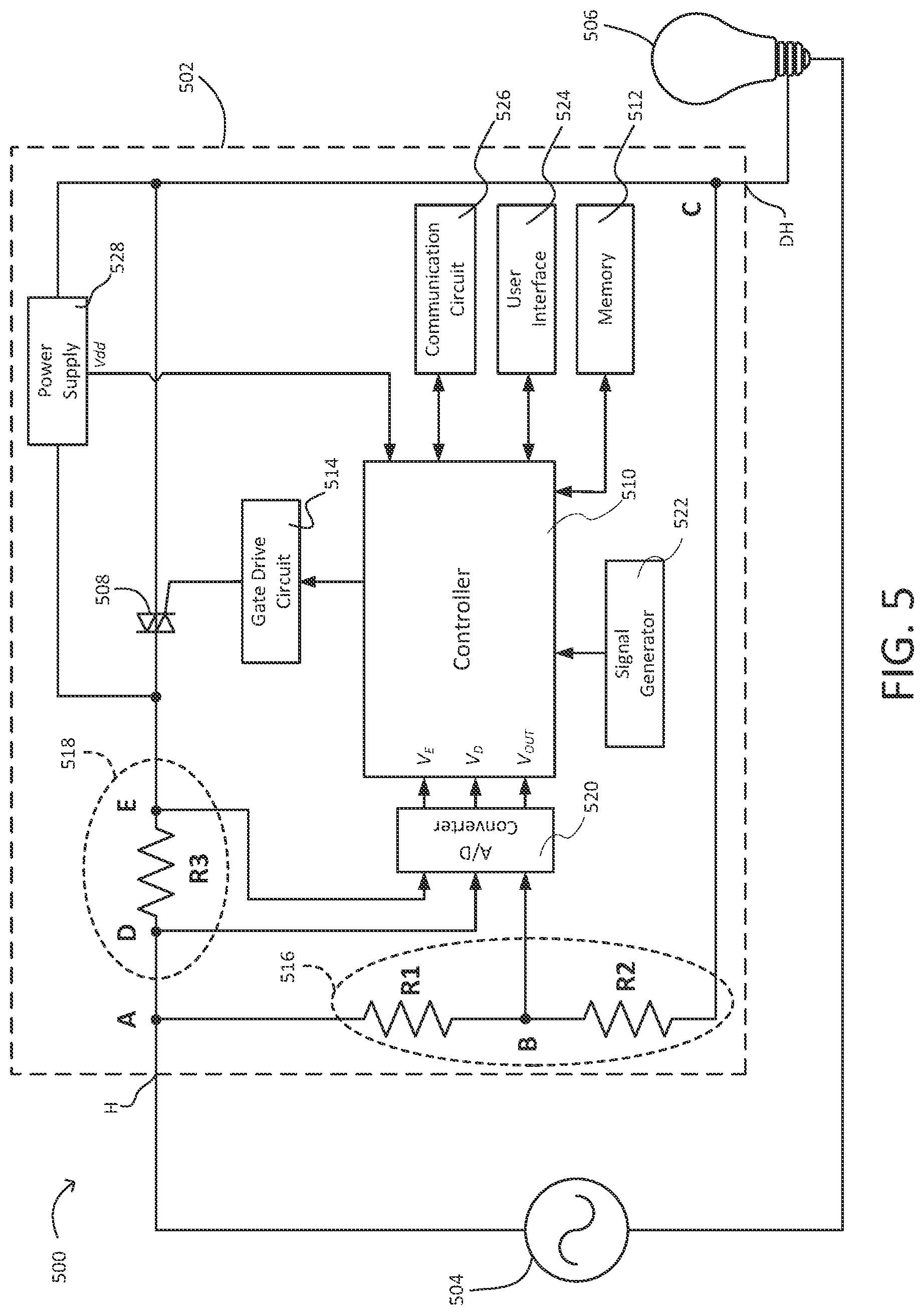 Patent US11774995 Figure 5 – Power measurement in a two-wire load control device
