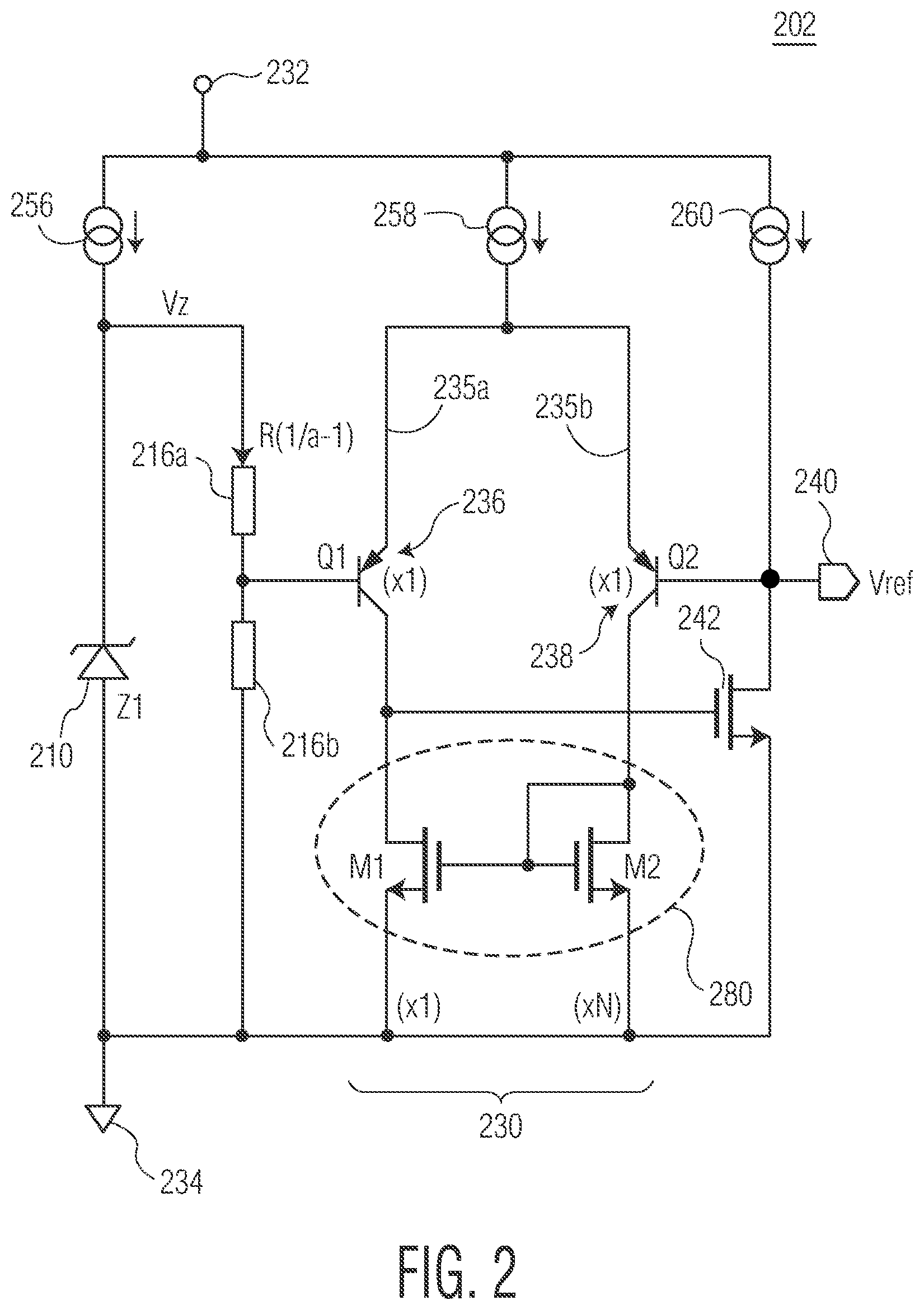 Patent US11774999 Figure 2 – Voltage reference generation with compensation for temperature variation