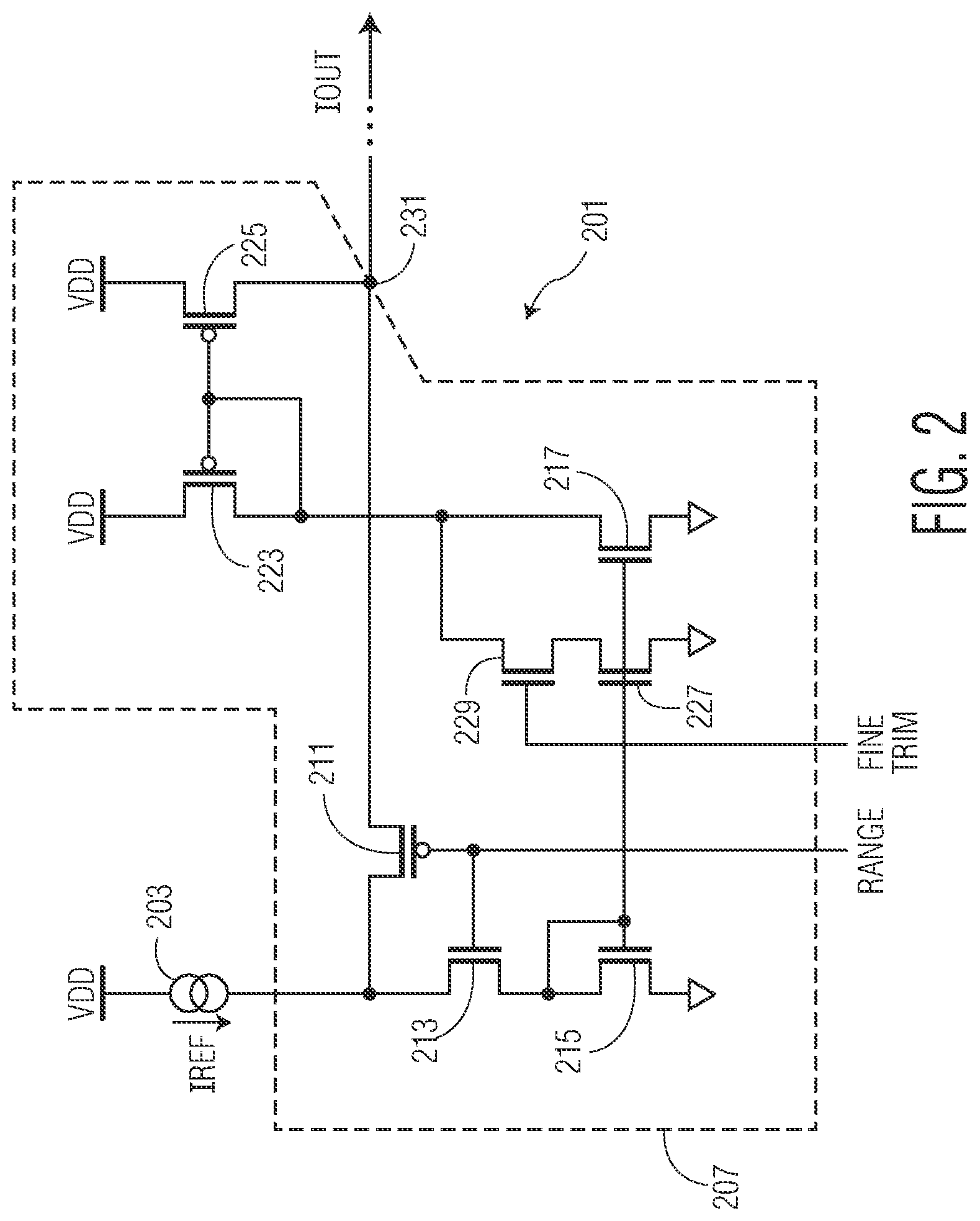 Patent US11775000 Figure 2 – Circuit with selectively implementable current mirror circuitry