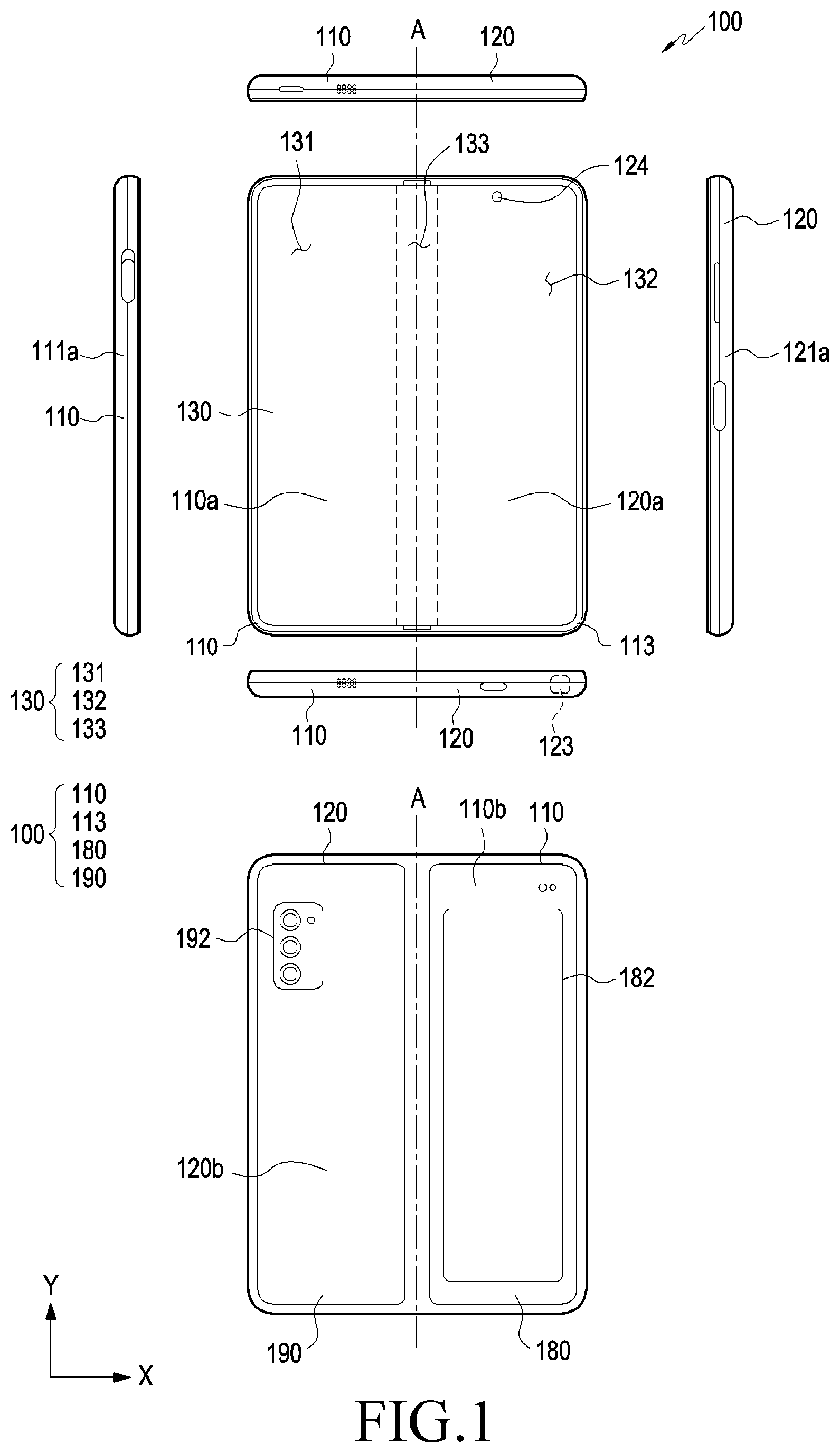 Patent US11775015 — Electronic device including flexible printed circuit board — Figure 1