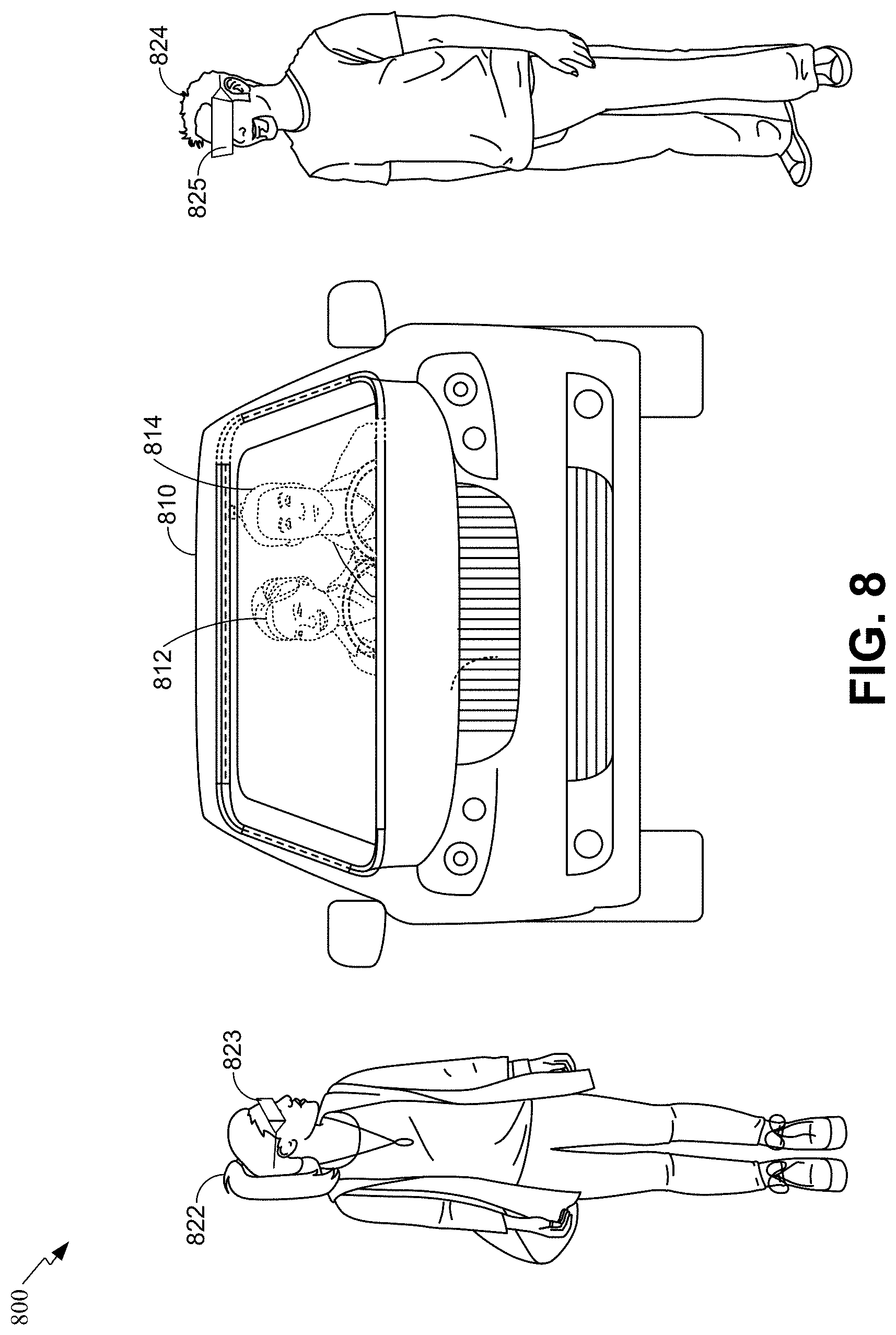 Patent US11775054 Figure 8 – Virtual models for communications between autonomous vehicles and external observers