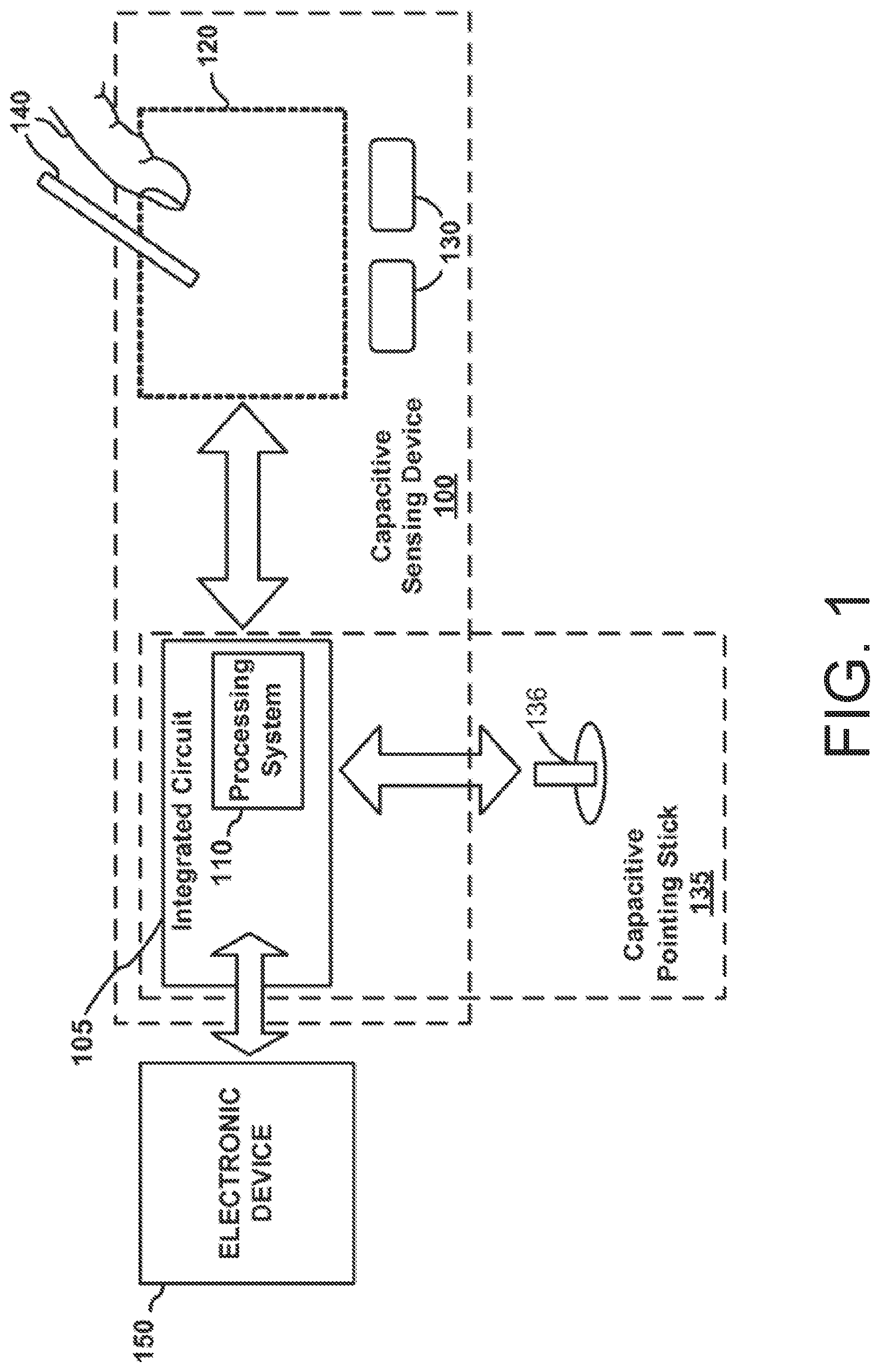 Patent US11775092 — Capacitive pointing stick assembly with presence detection — Figure 1