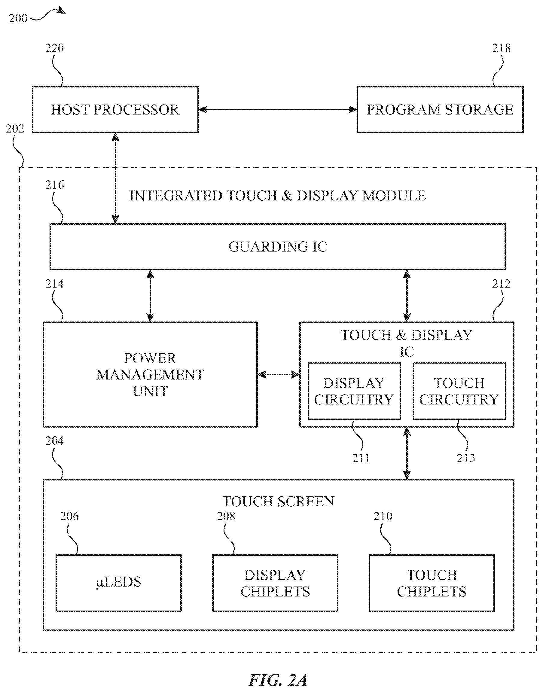 Patent US11775095 Figure 2 – Touch sensing utilizing integrated micro circuitry
