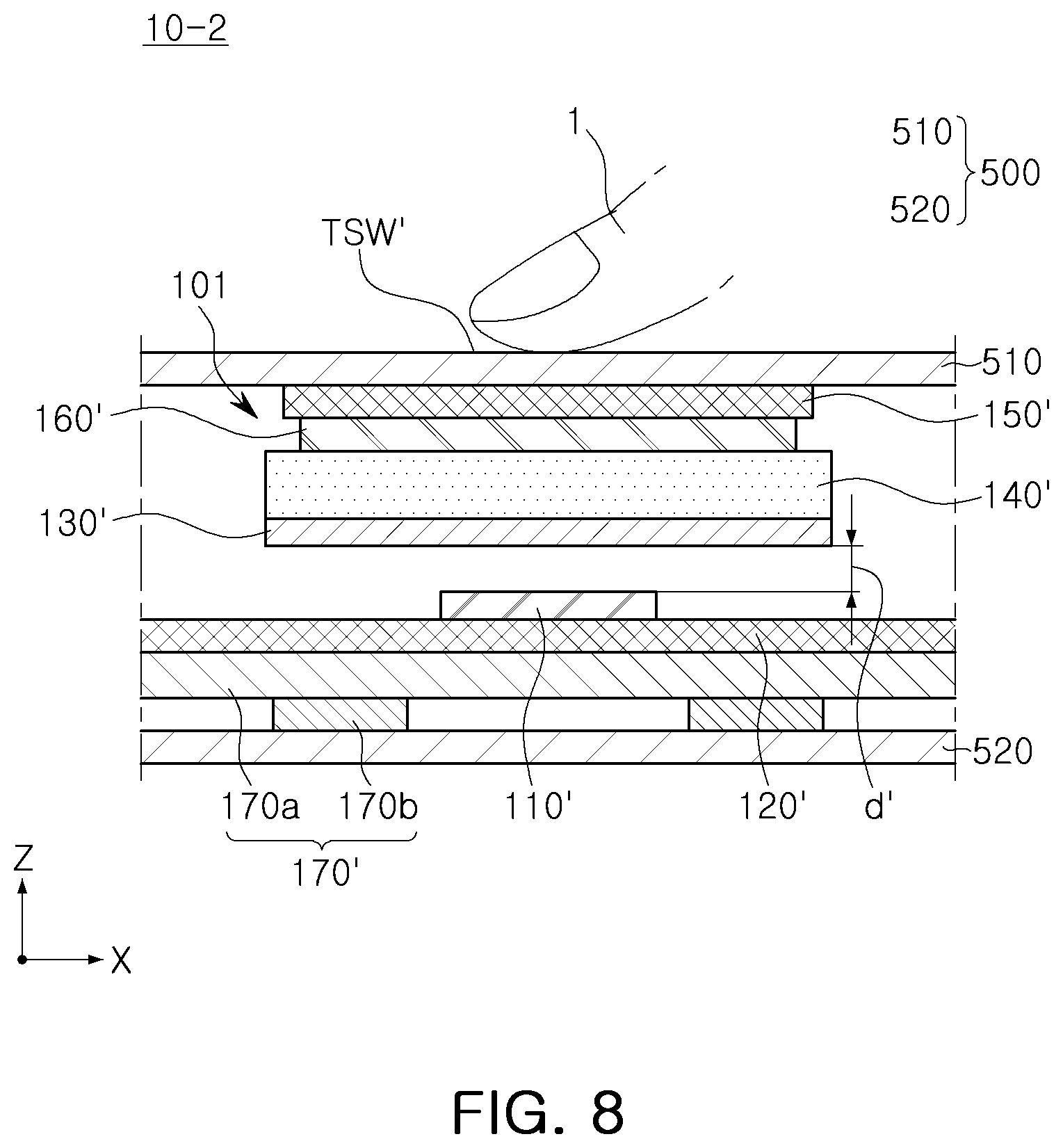 Patent US11775099 Figure 9 – Touch sensing module and electronic device including the same