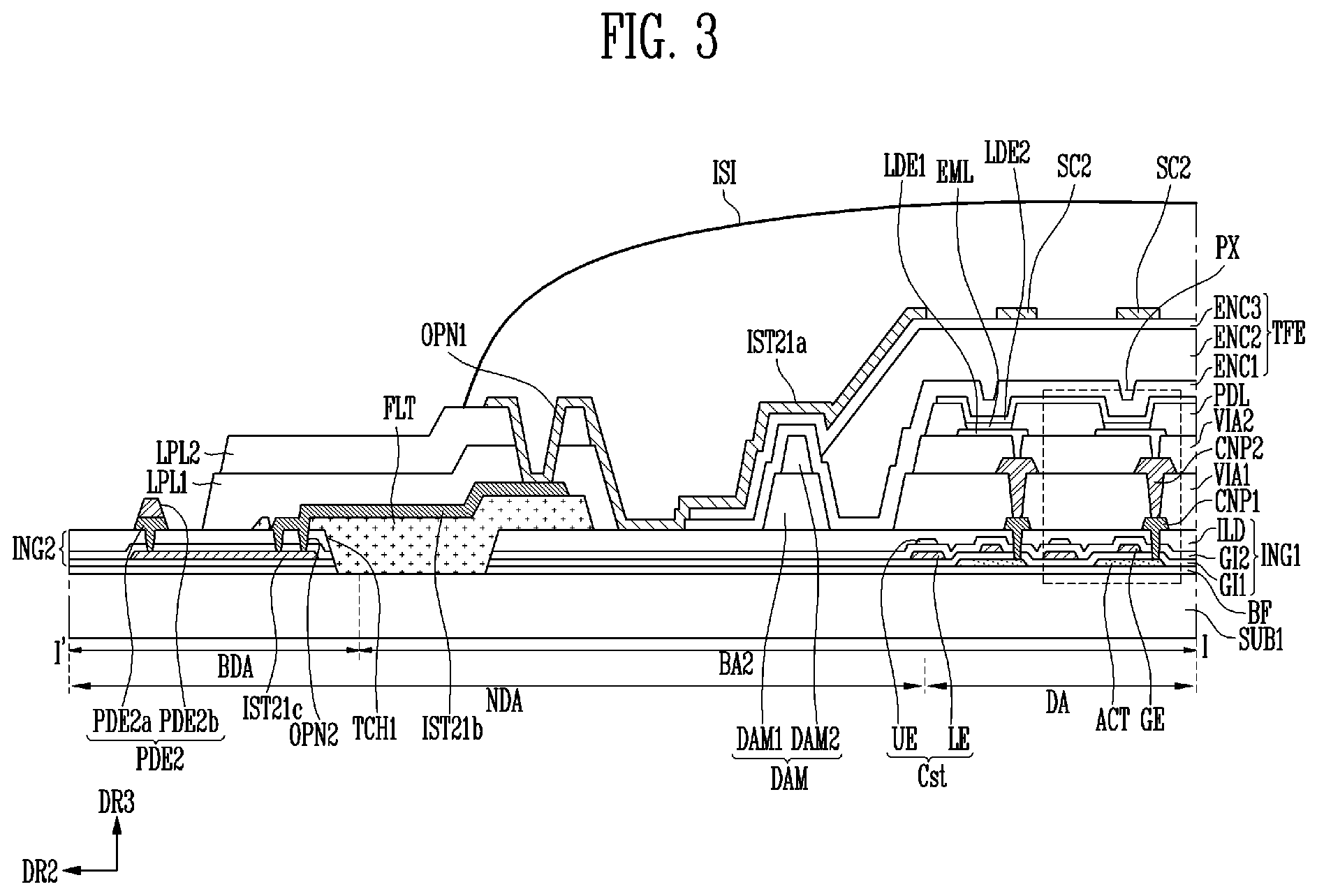 Patent US11775103 Figure 3 – Touch sensing display device with integrated multiplexed antenna function
