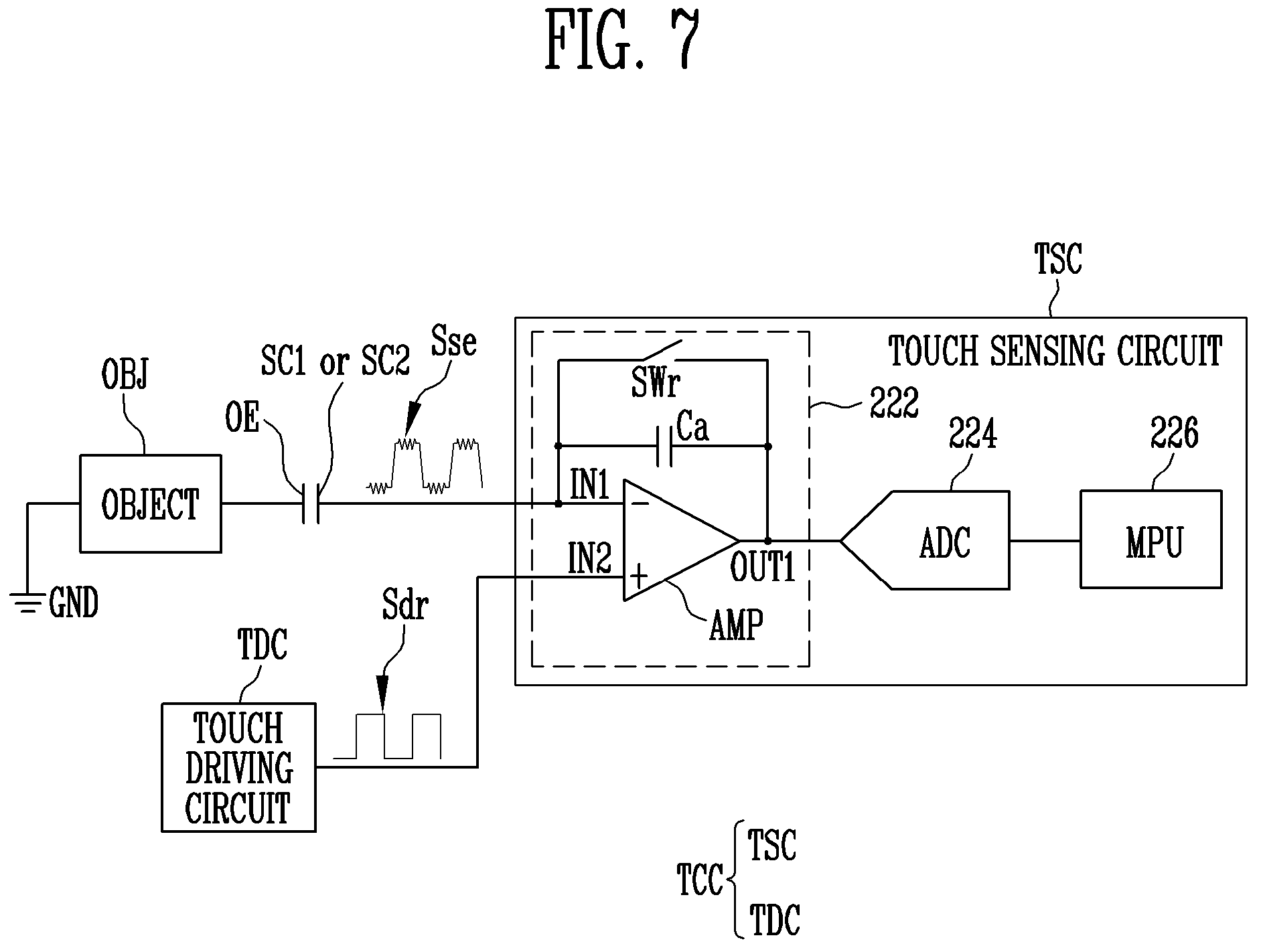 Patent US11775103 Figure 7 – Touch sensing display device with integrated multiplexed antenna function