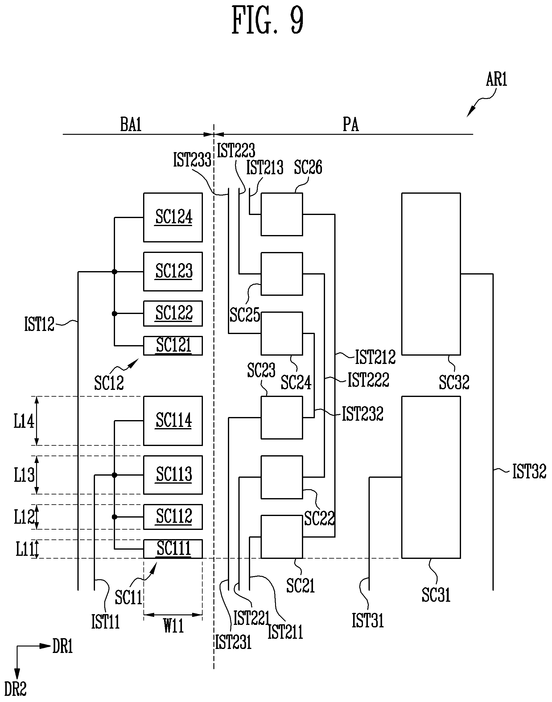 Patent US11775103 Figure 9 – Touch sensing display device with integrated multiplexed antenna function