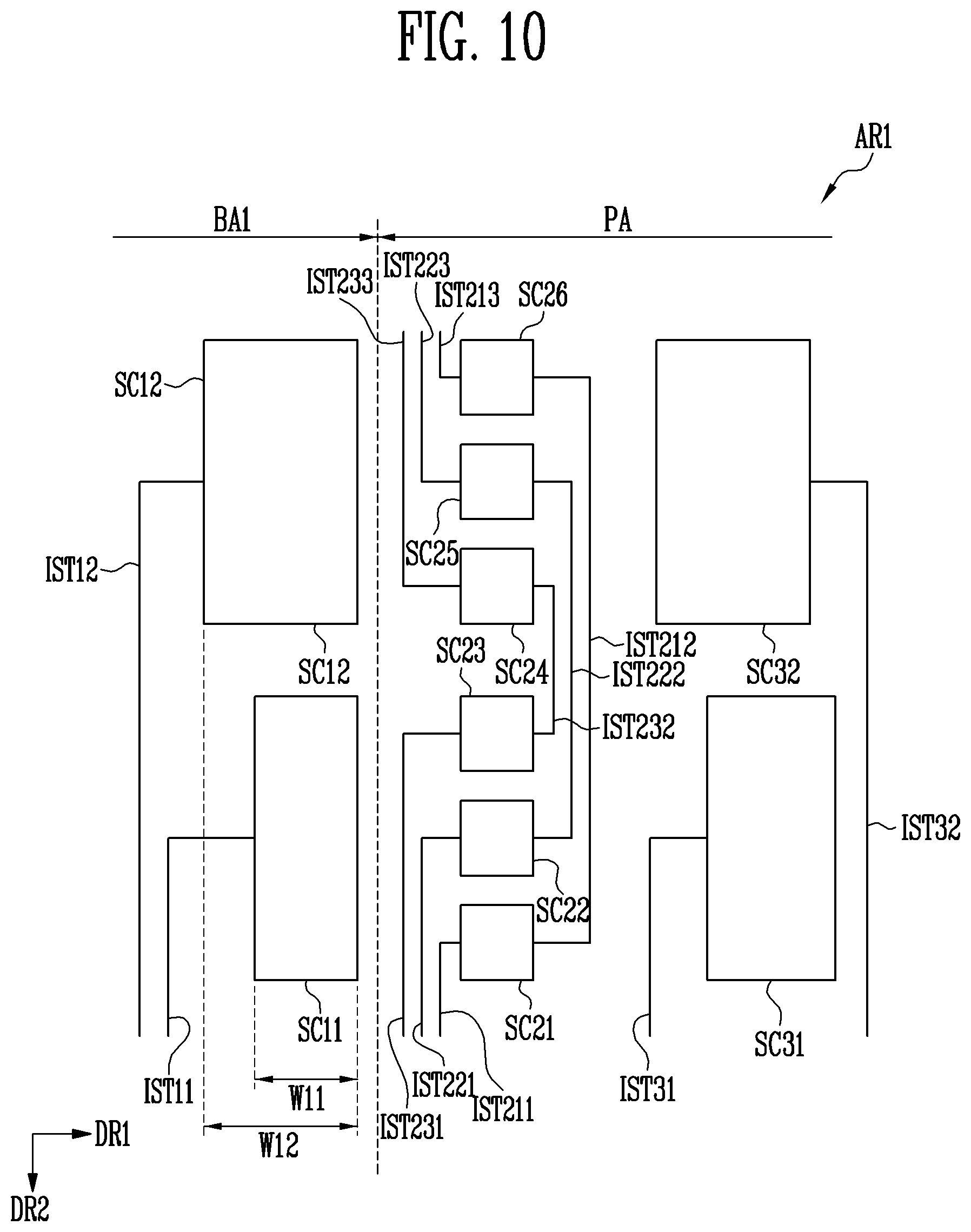 Patent US11775103 Figure 10 – Touch sensing display device with integrated multiplexed antenna function