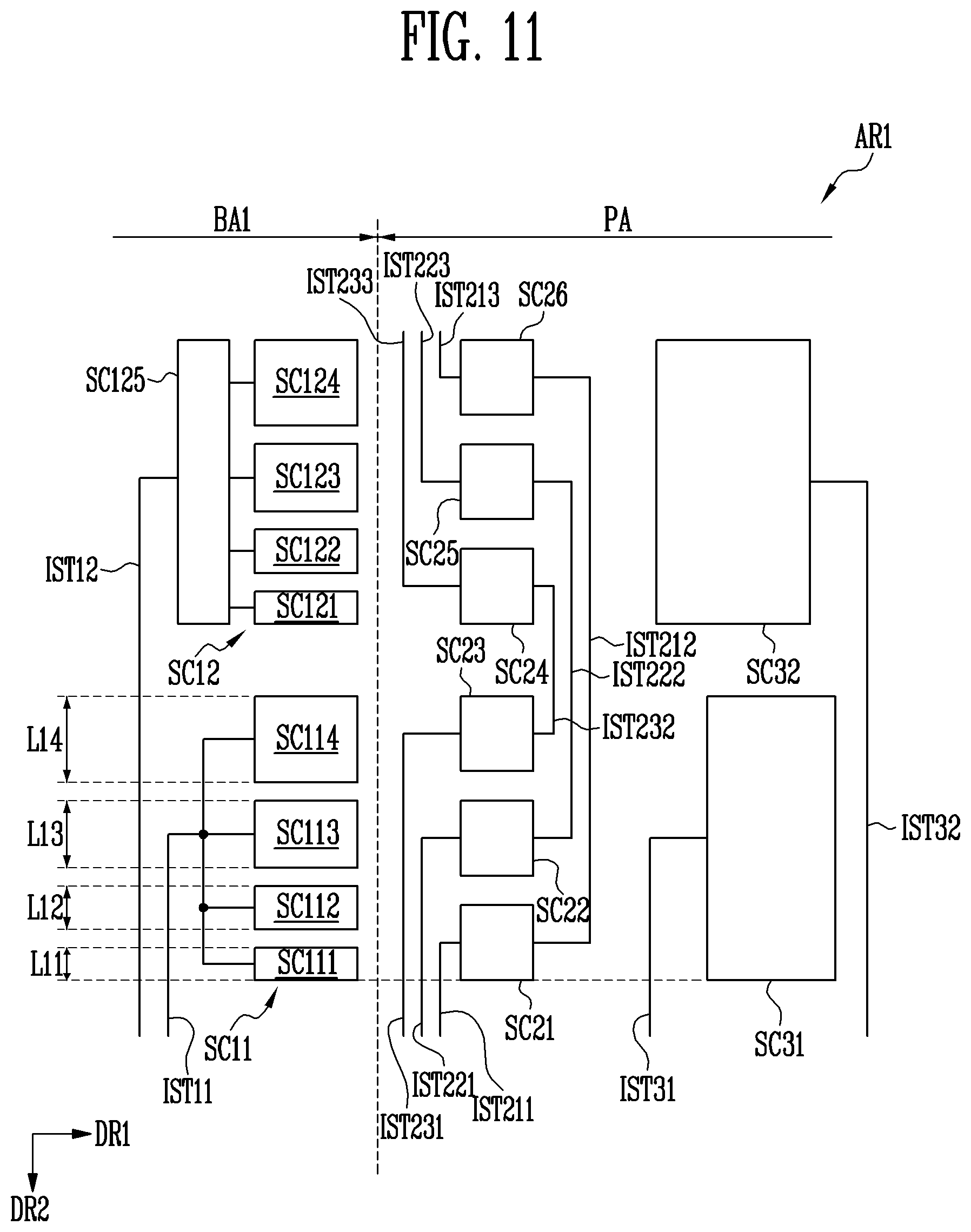Patent US11775103 Figure 11 – Touch sensing display device with integrated multiplexed antenna function