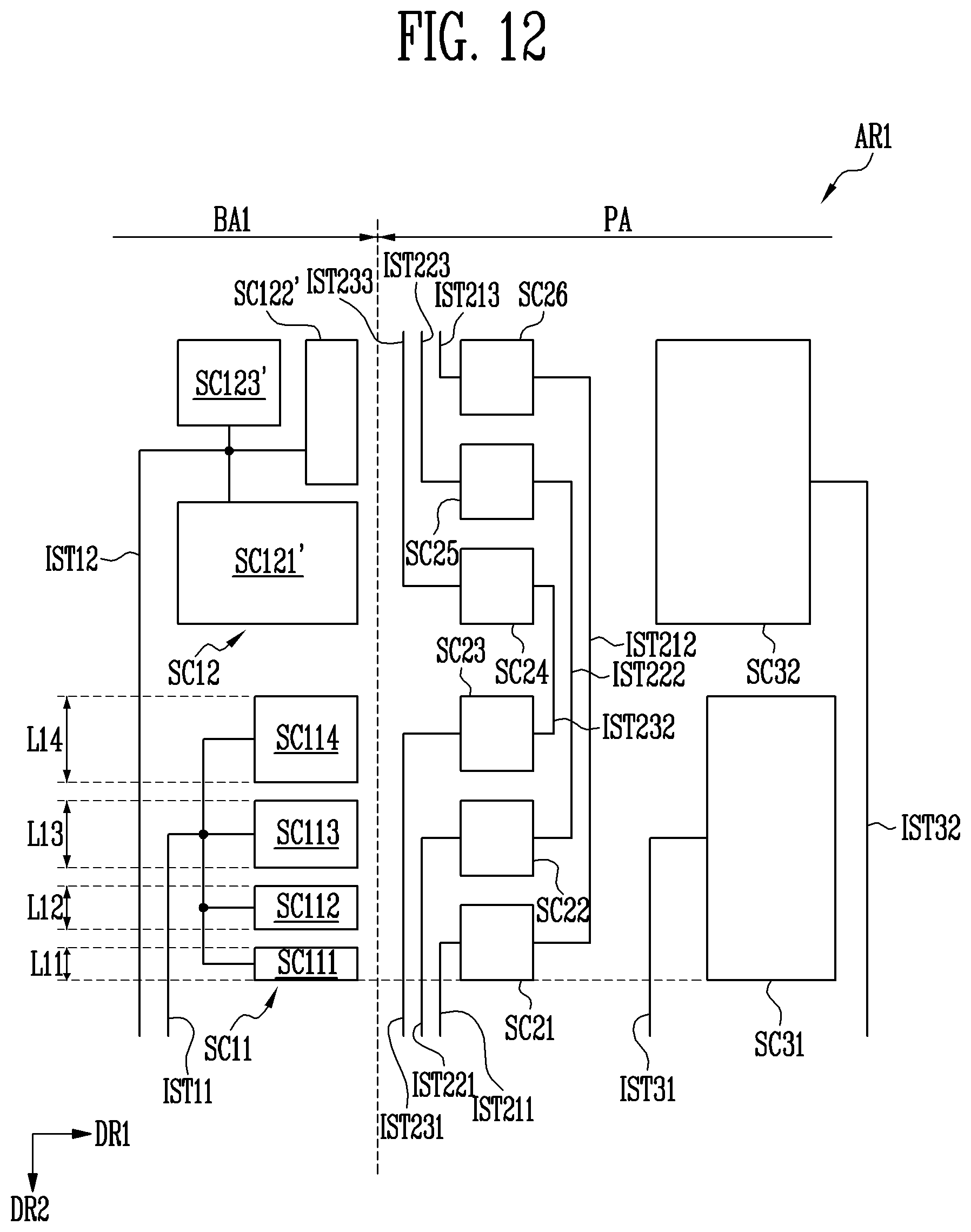 Patent US11775103 Figure 12 – Touch sensing display device with integrated multiplexed antenna function