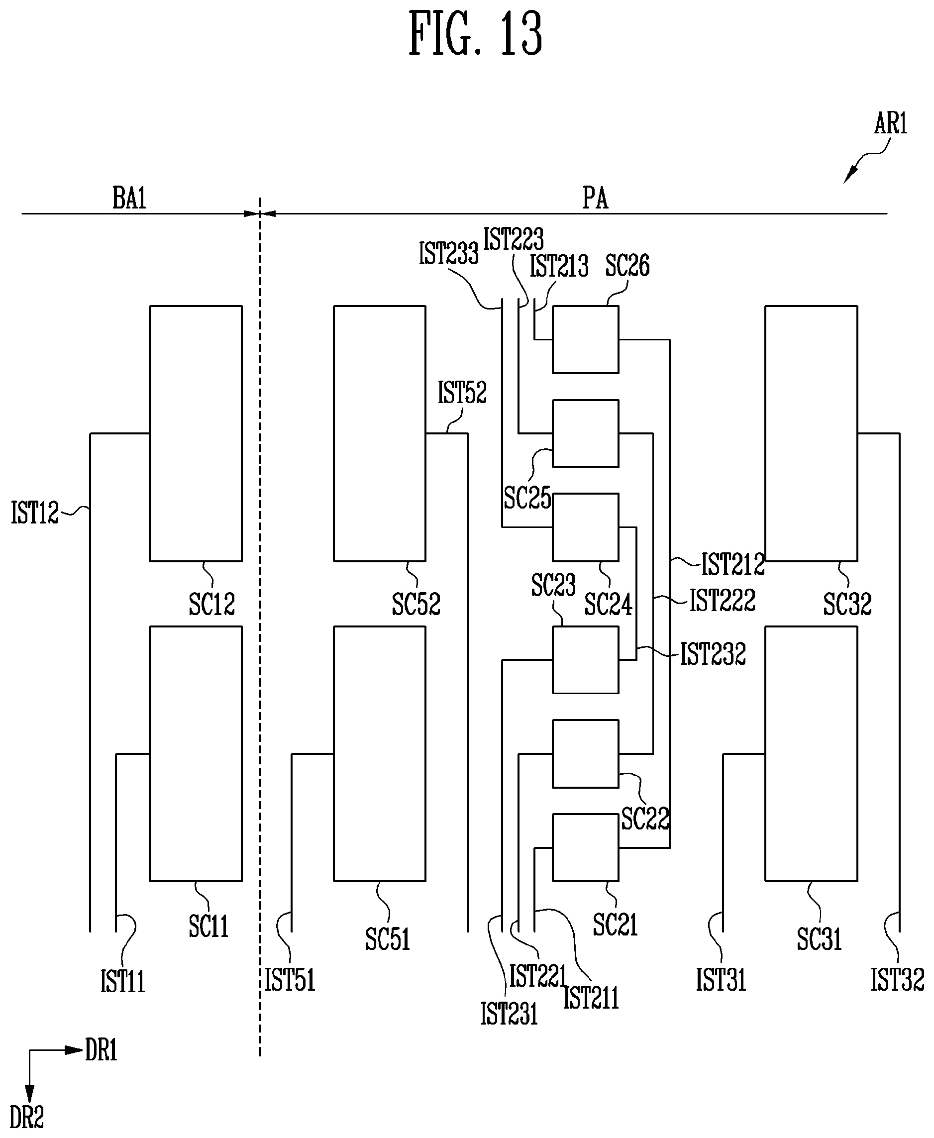 Patent US11775103 Figure 13 – Touch sensing display device with integrated multiplexed antenna function