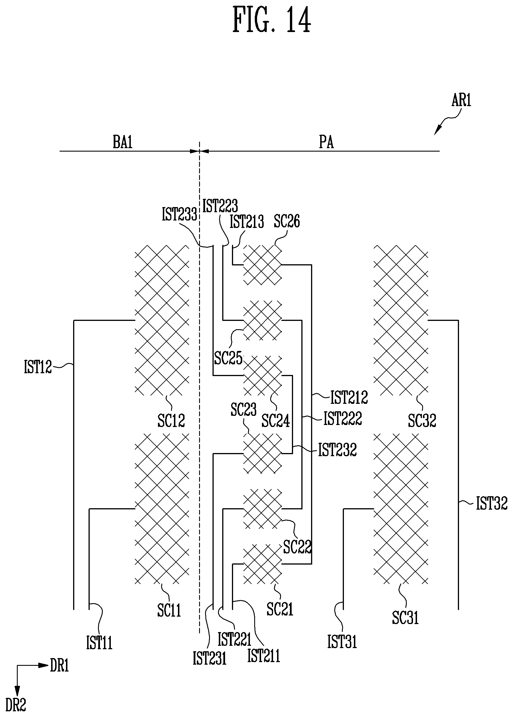 Patent US11775103 Figure 14 – Touch sensing display device with integrated multiplexed antenna function