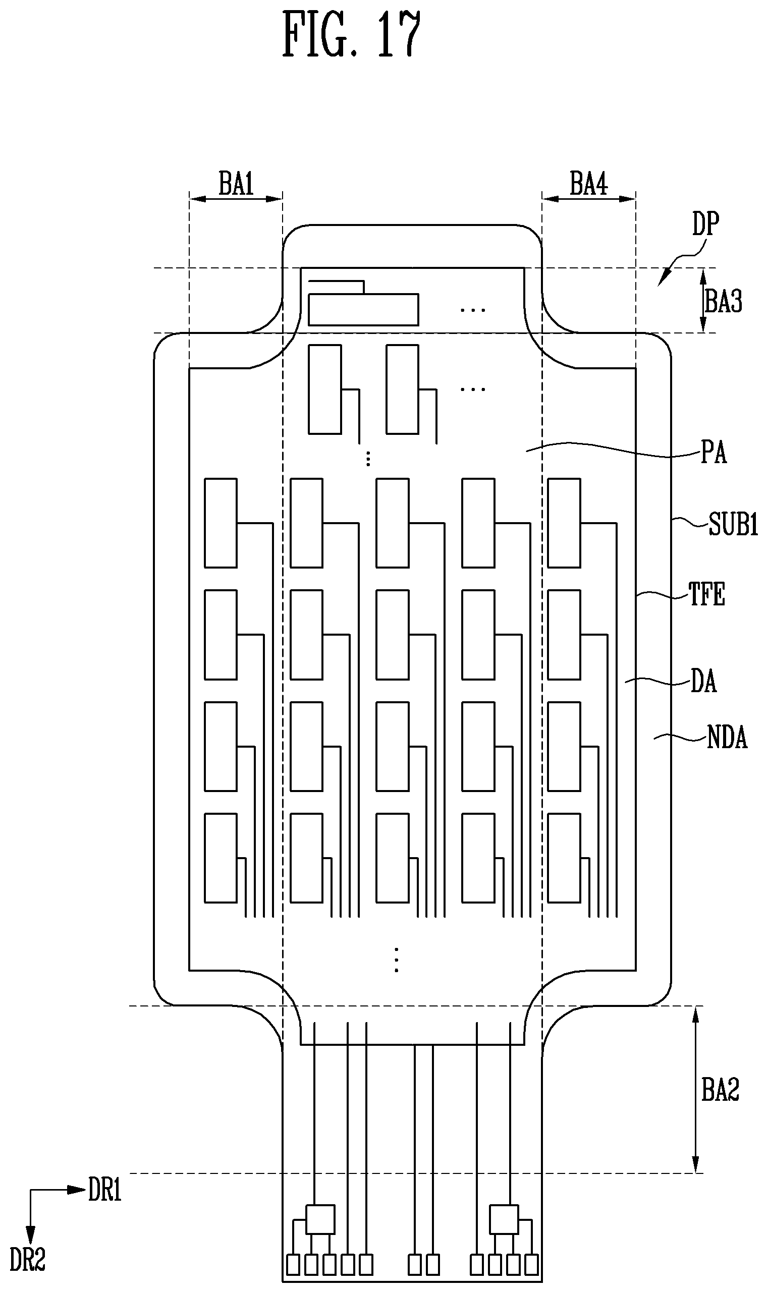 Patent US11775103 Figure 17 – Touch sensing display device with integrated multiplexed antenna function
