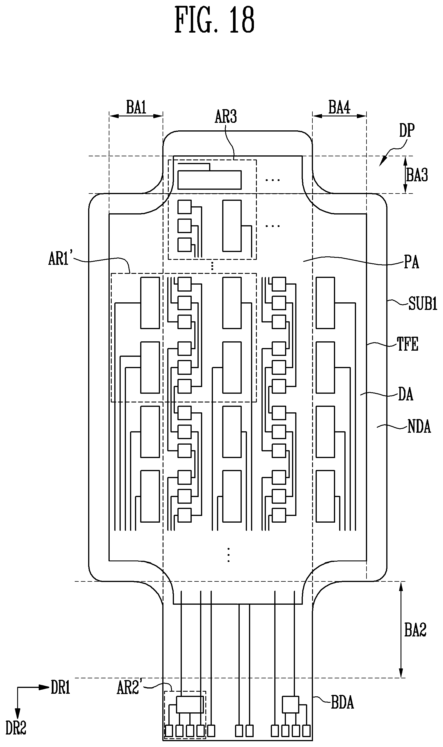 Patent US11775103 Figure 18 – Touch sensing display device with integrated multiplexed antenna function