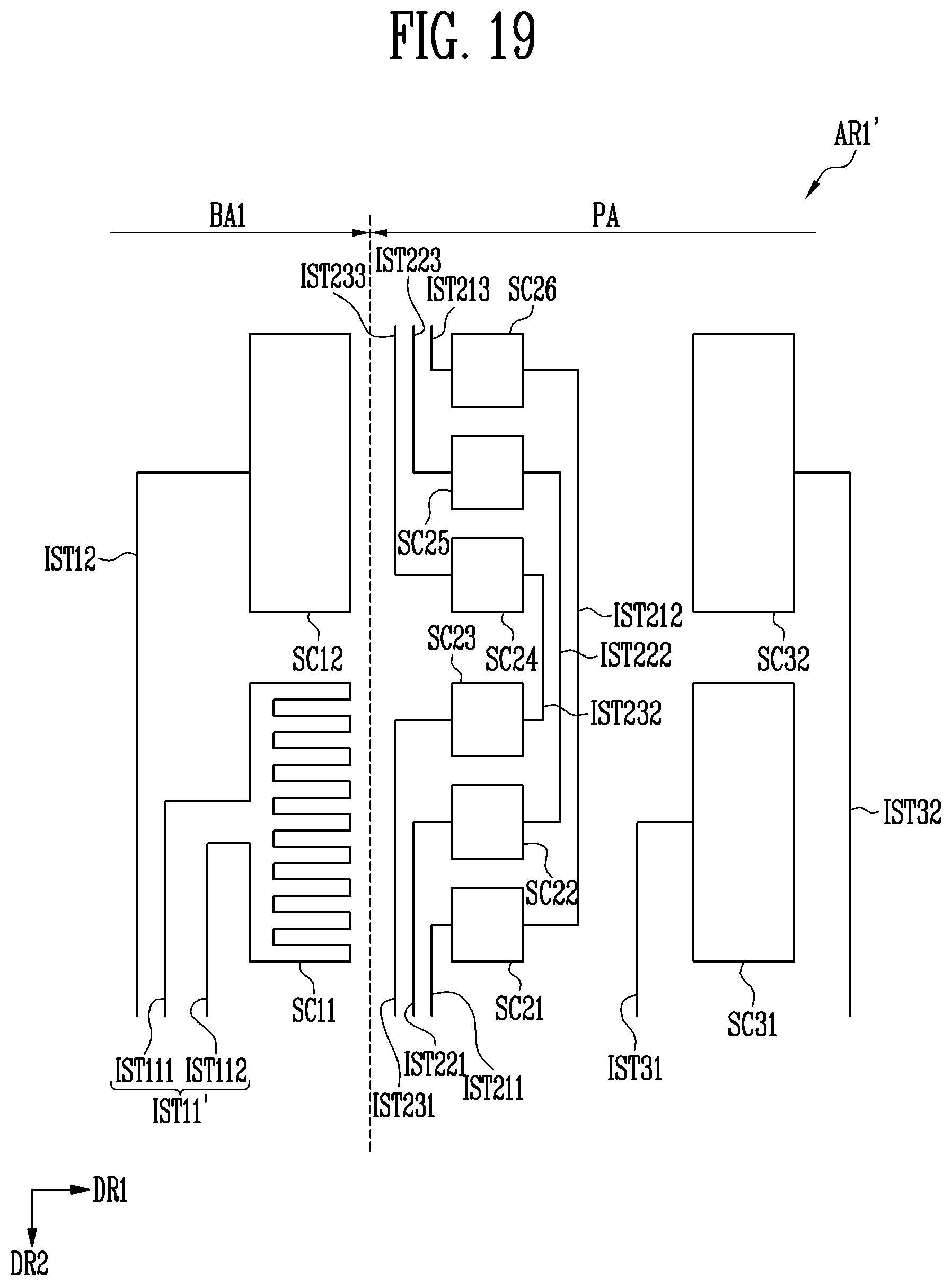 Patent US11775103 Figure 19 – Touch sensing display device with integrated multiplexed antenna function