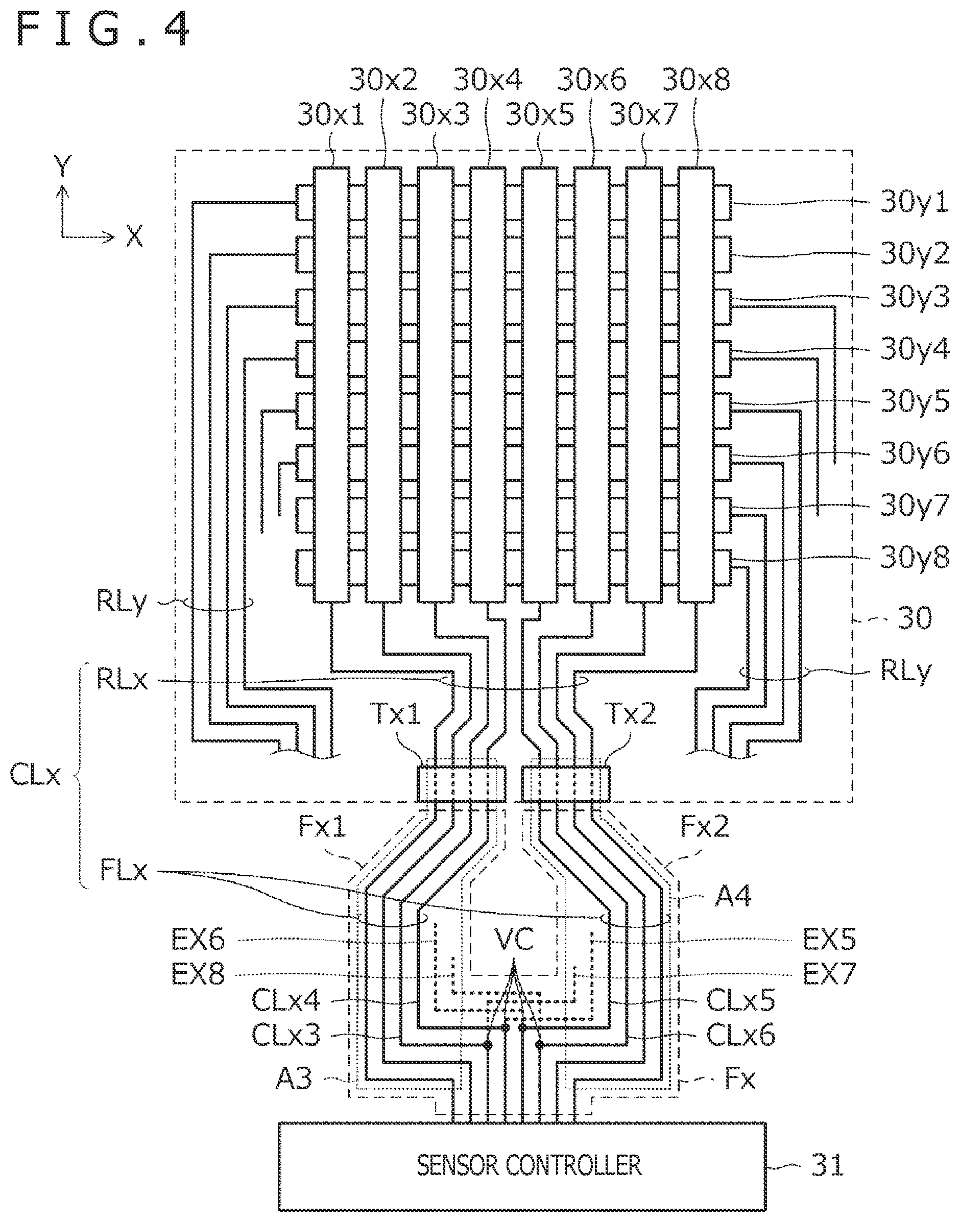 Patent US11775105 Figure 4 – Extension wires and connection wires for position detection device and sensor panel