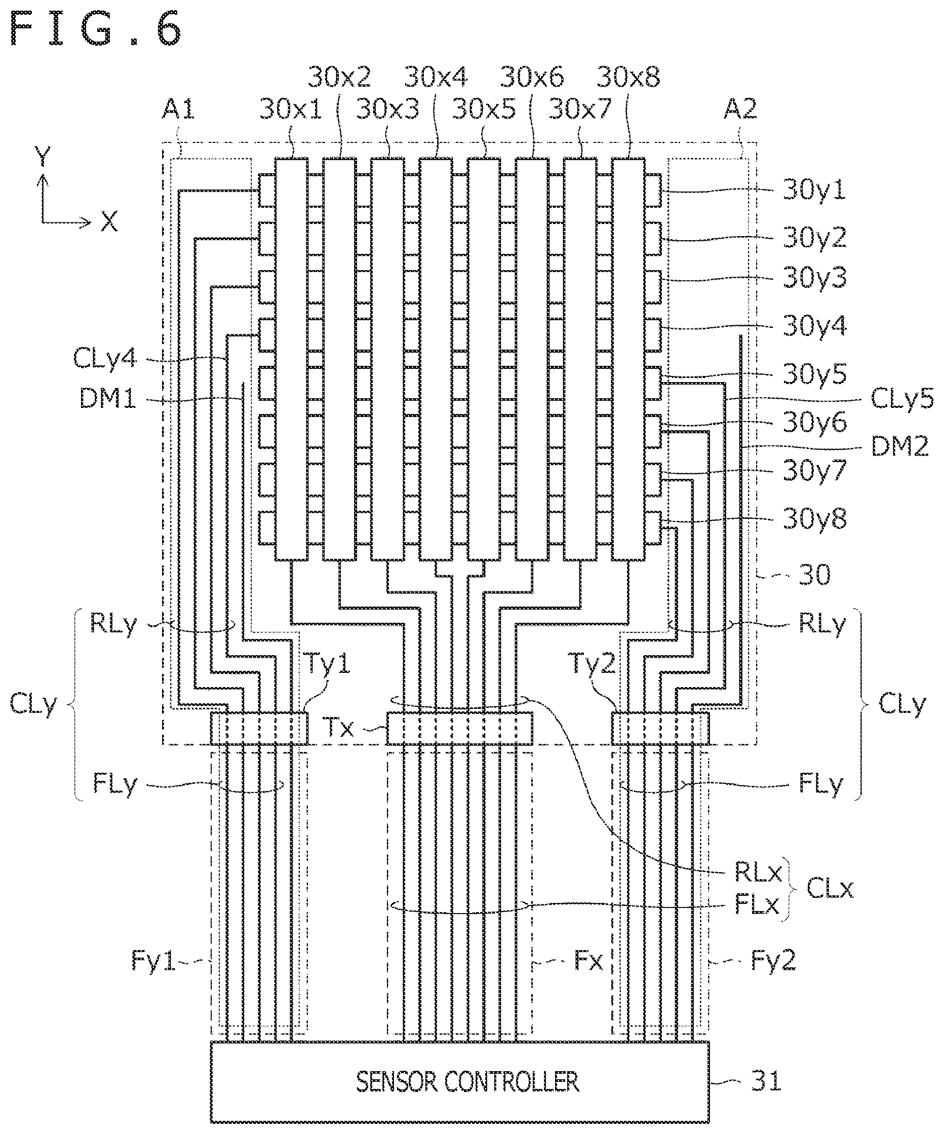 Patent US11775105 Figure 6 – Extension wires and connection wires for position detection device and sensor panel