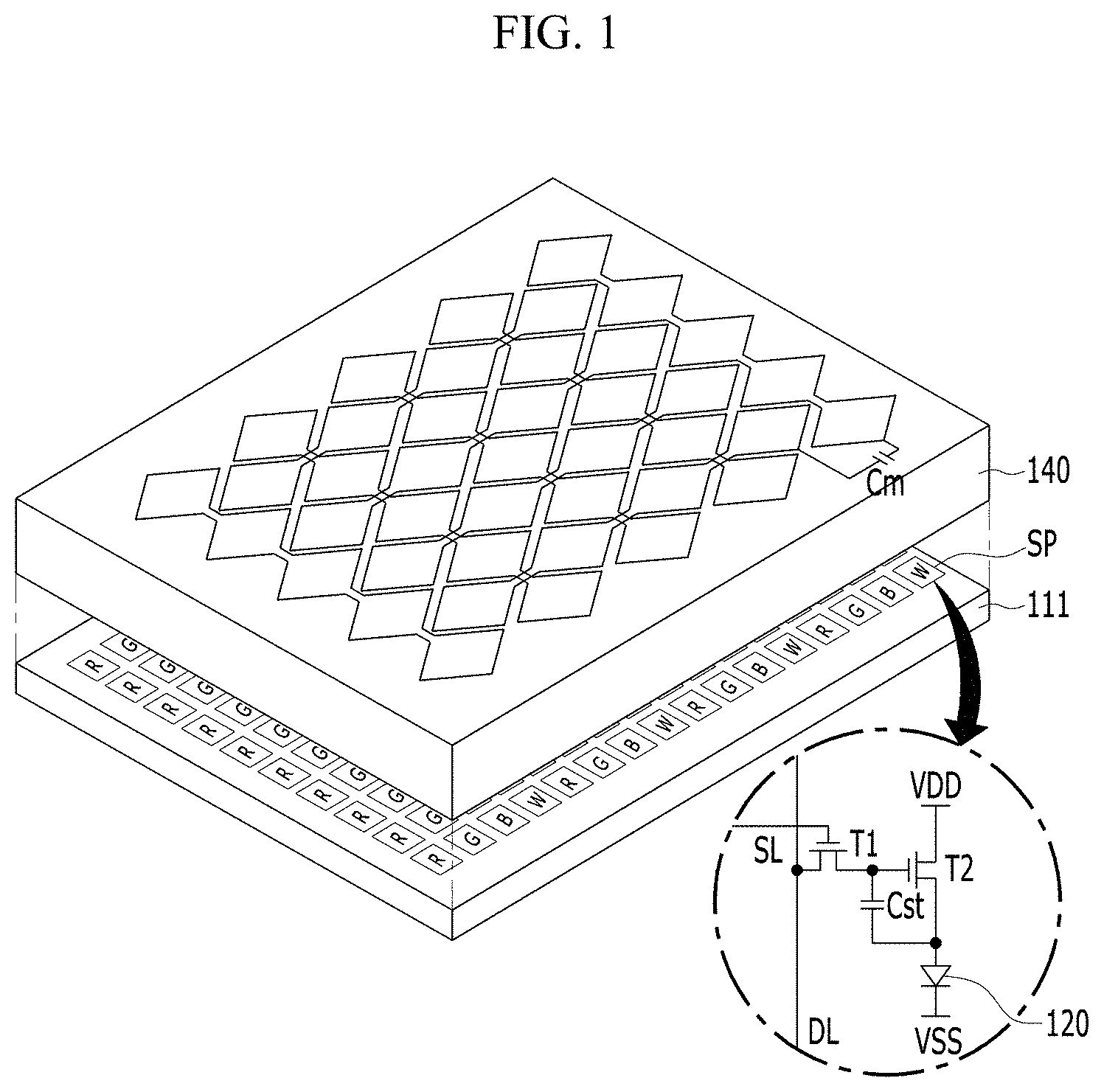 Patent US11775106 Figure 1 – Touch display device