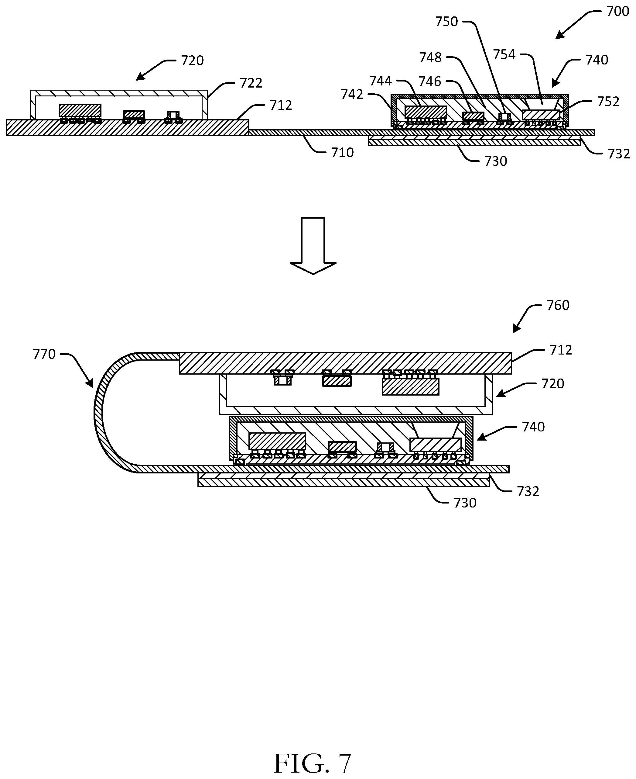 Patent US11775119 Figure 7 – Capacitive touch sensing using system-in-package components