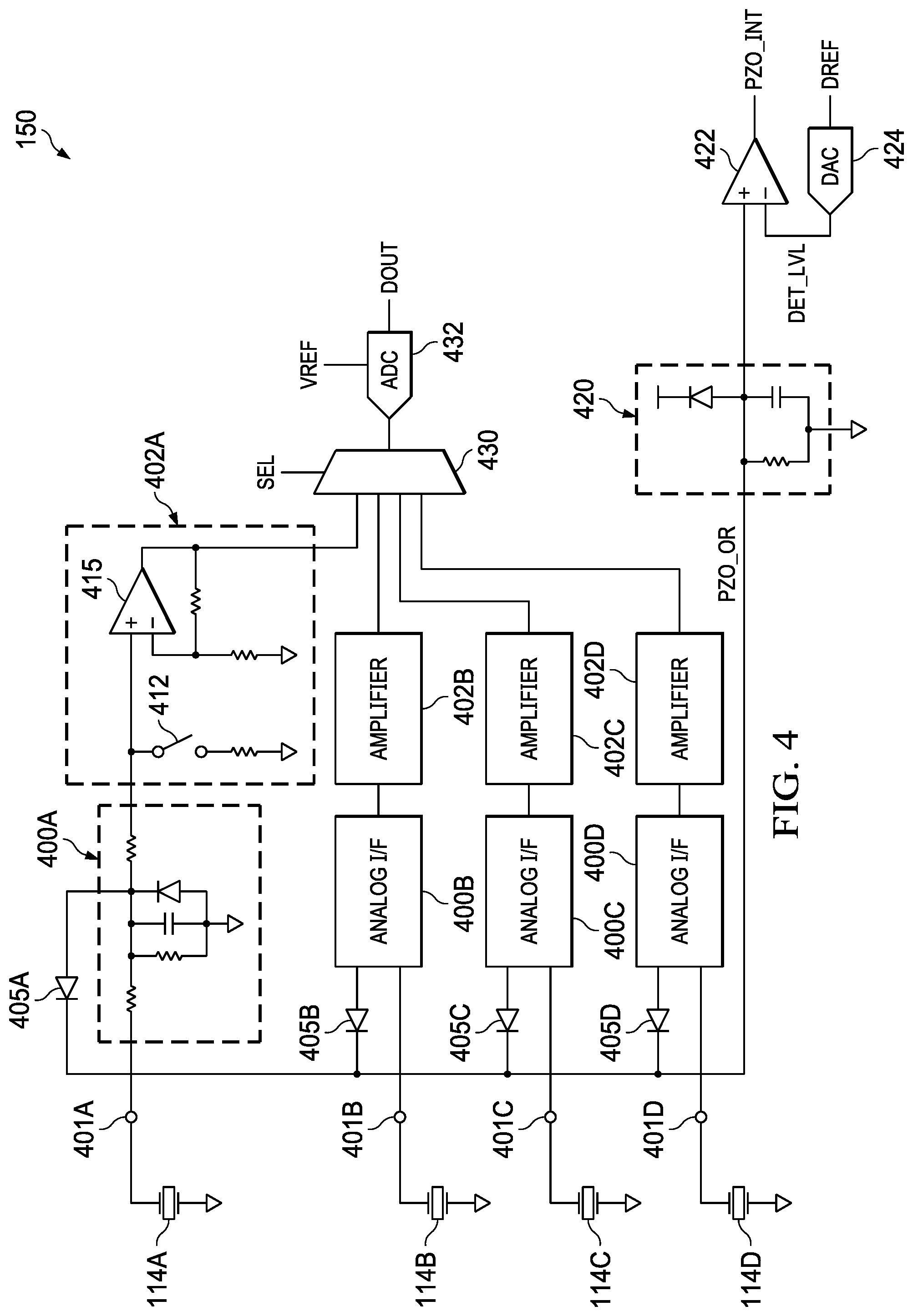 Patent US11775120 Figure 4 – Combined capacitive and piezoelectric sensing in a human machine interface