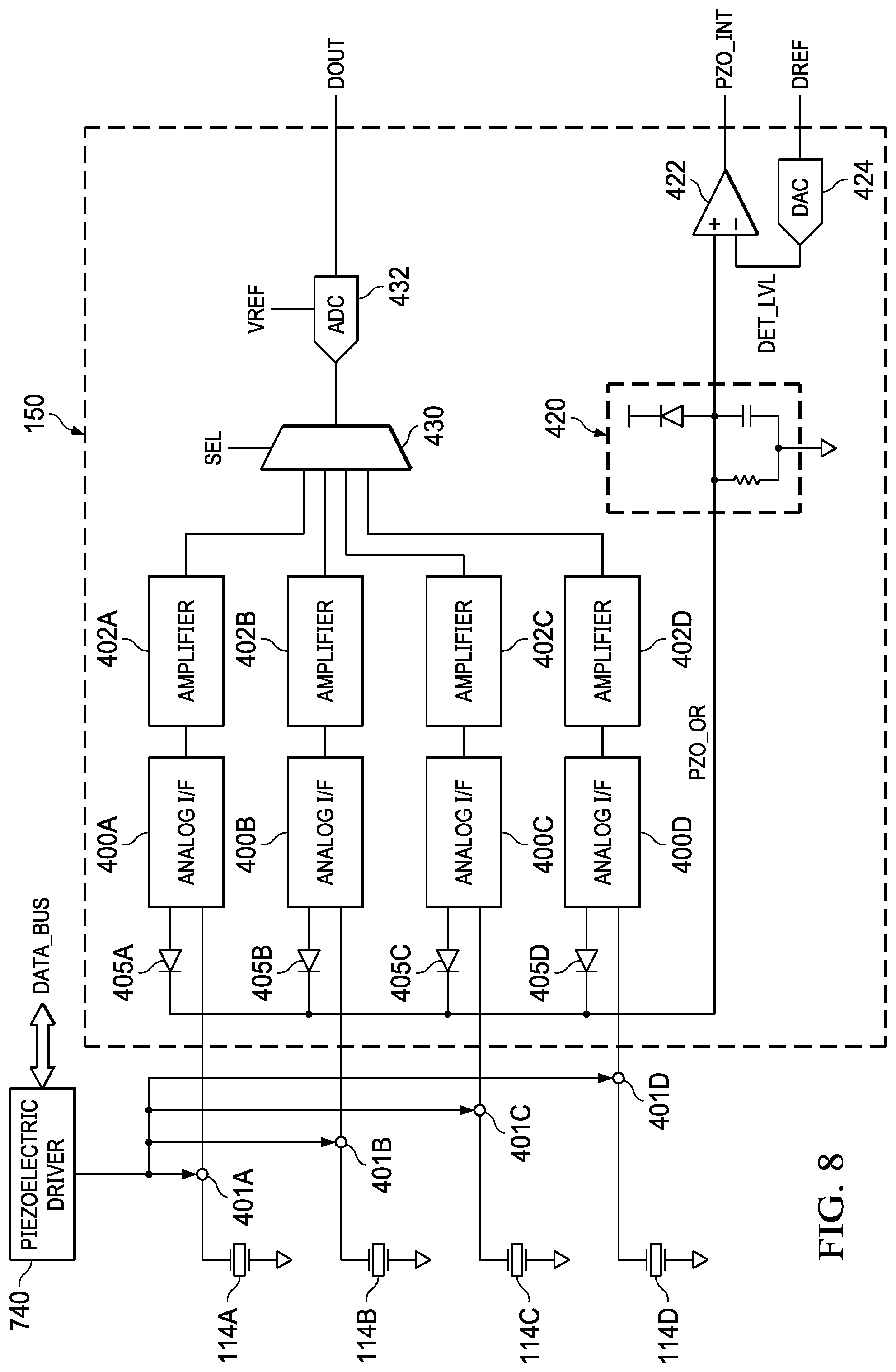 Patent US11775120 Figure 8 – Combined capacitive and piezoelectric sensing in a human machine interface
