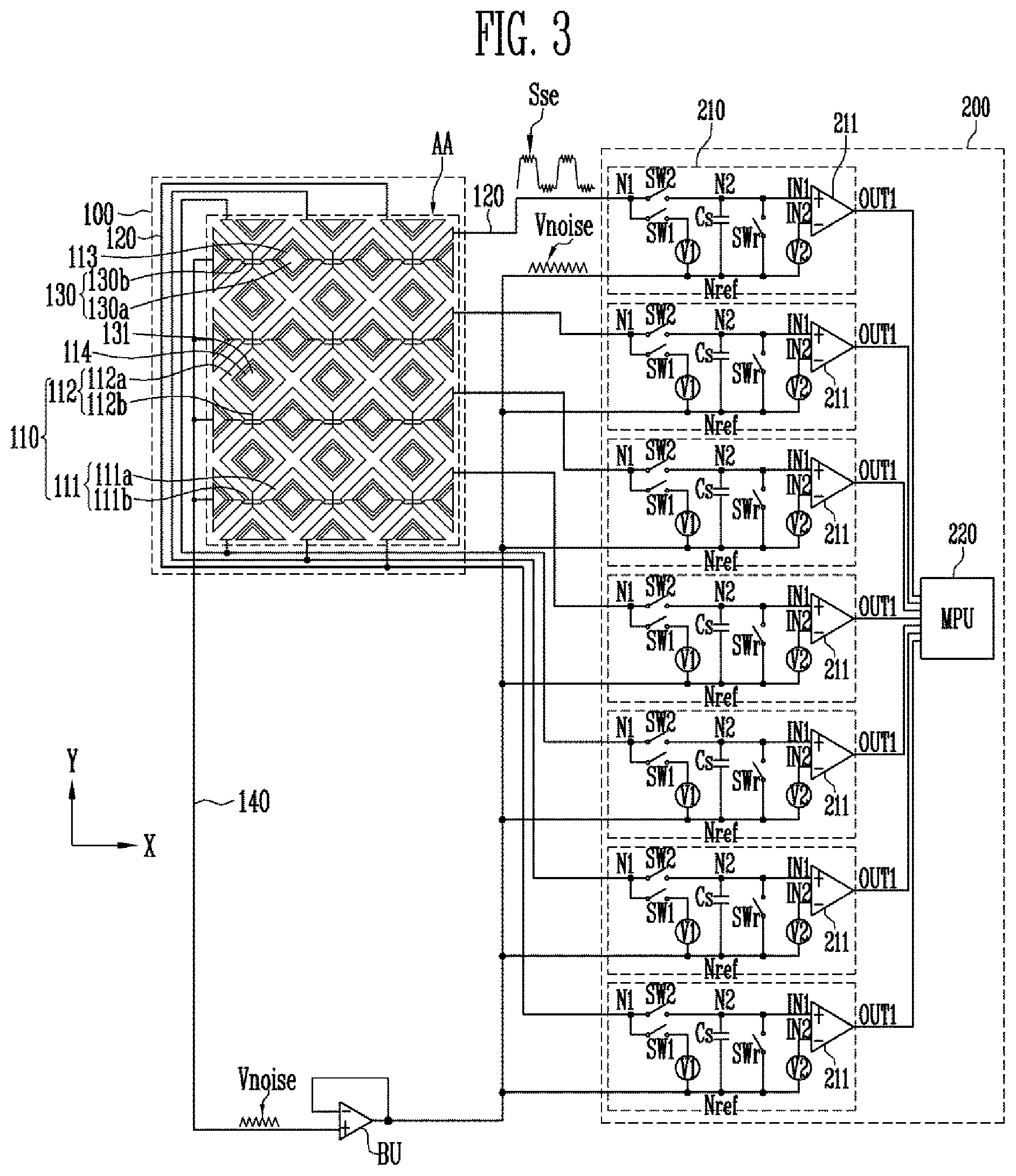 Patent US11775123 Figure 2 – Touch sensor and method of driving the same