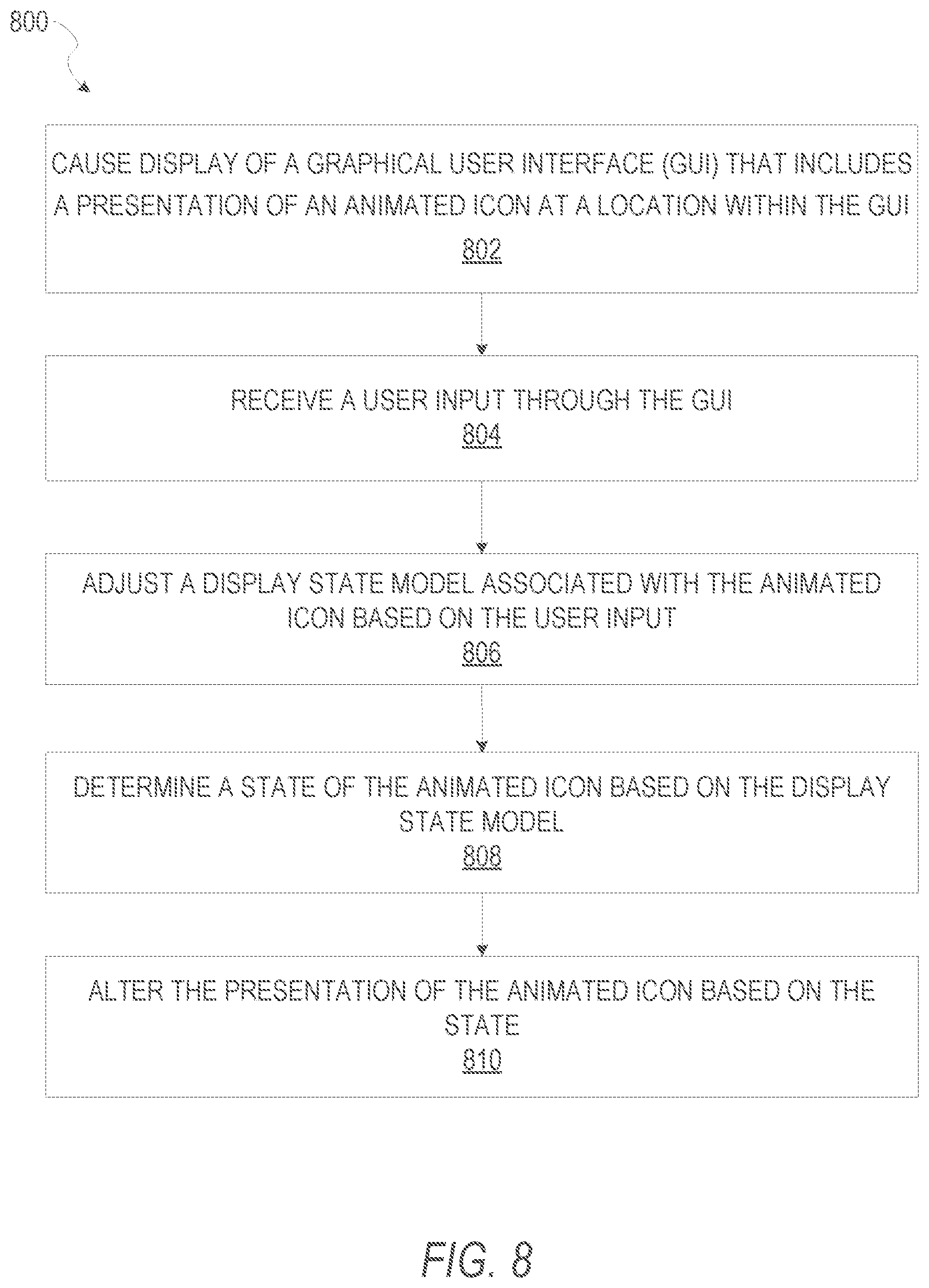 Patent US11775134 Figure 8 – Interface to display animated icon
