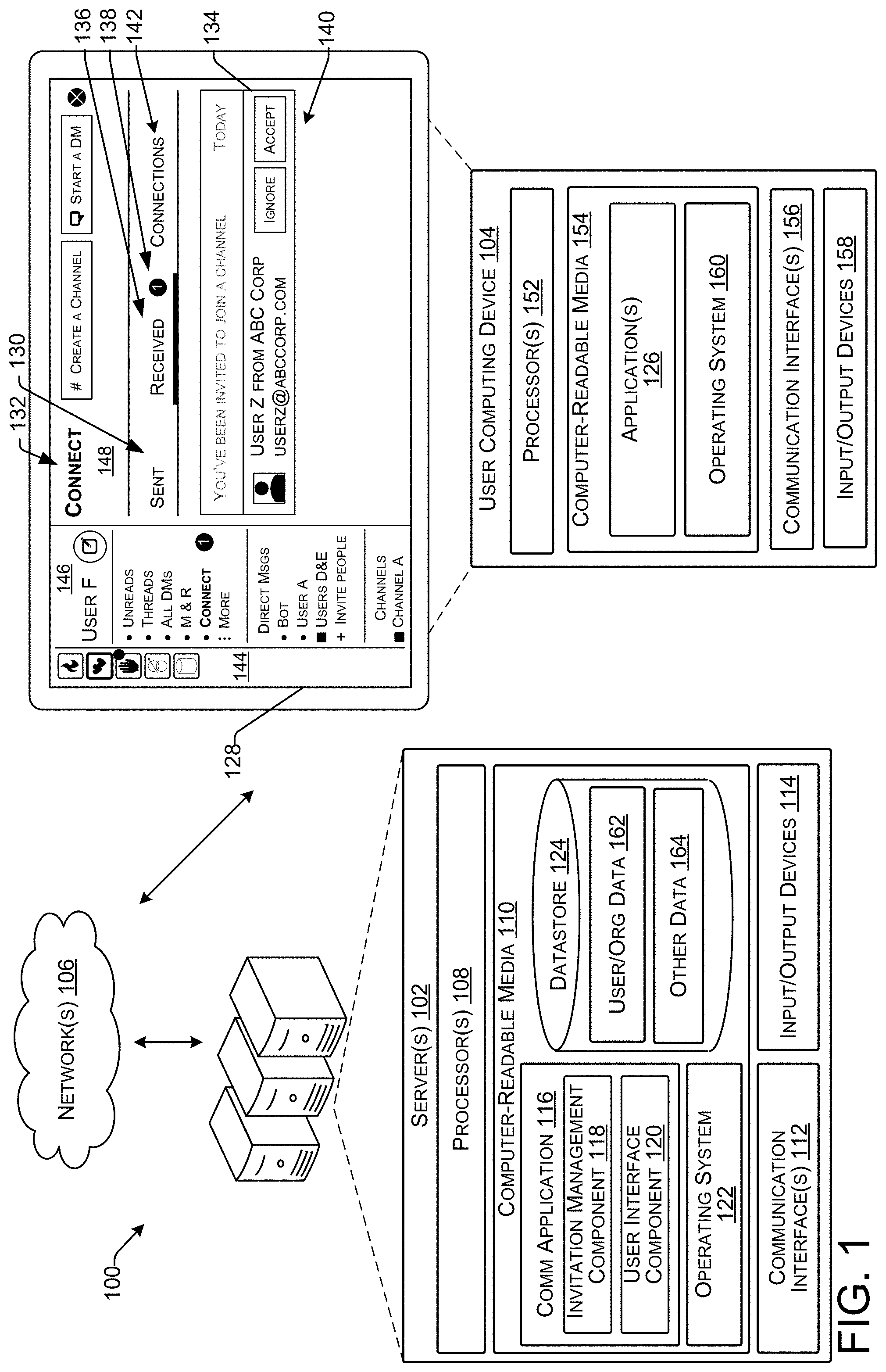 Patent US11775137 Figure 1 – Connections interface for communication platform