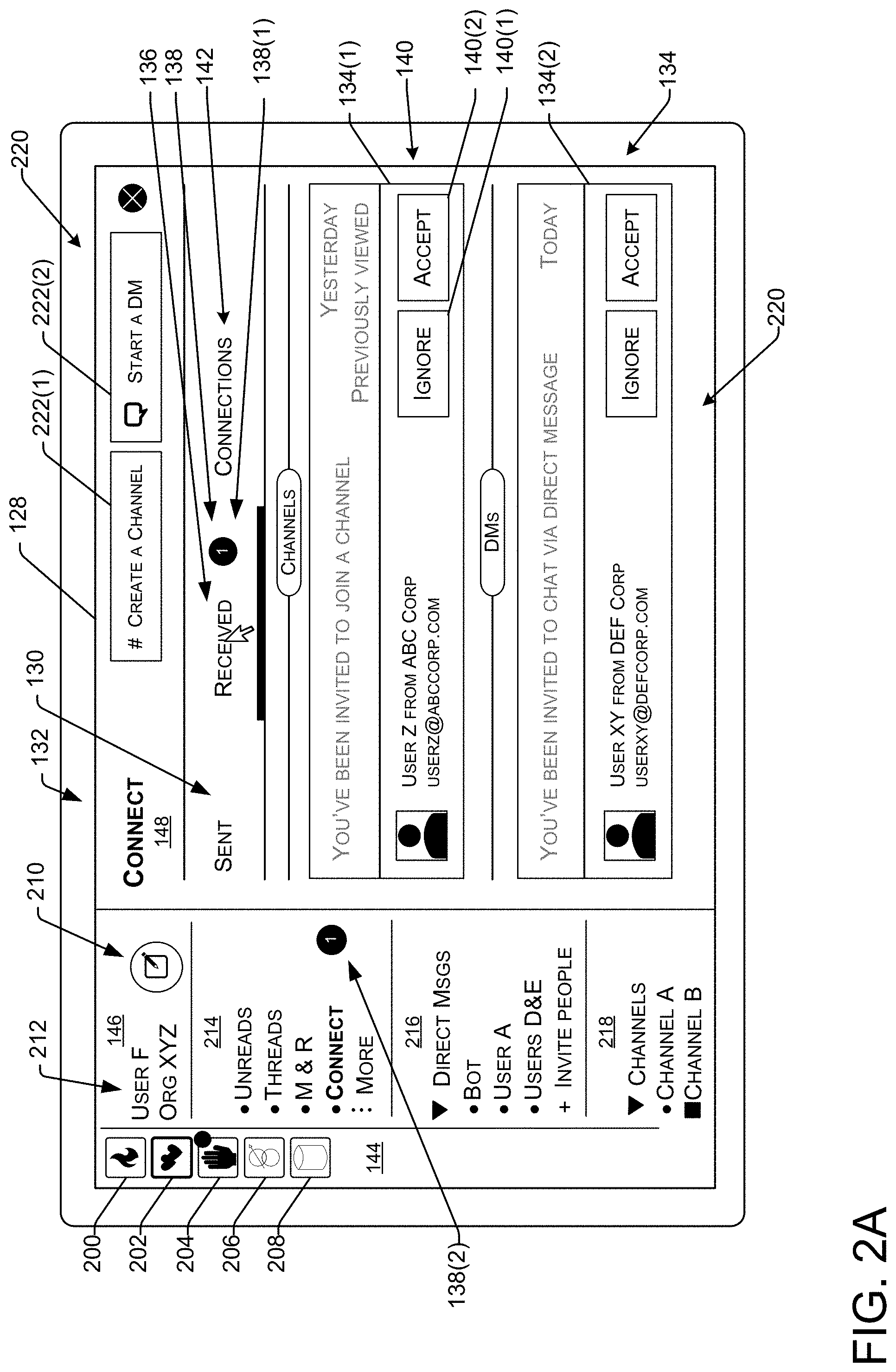Patent US11775137 Figure 2 – Connections interface for communication platform