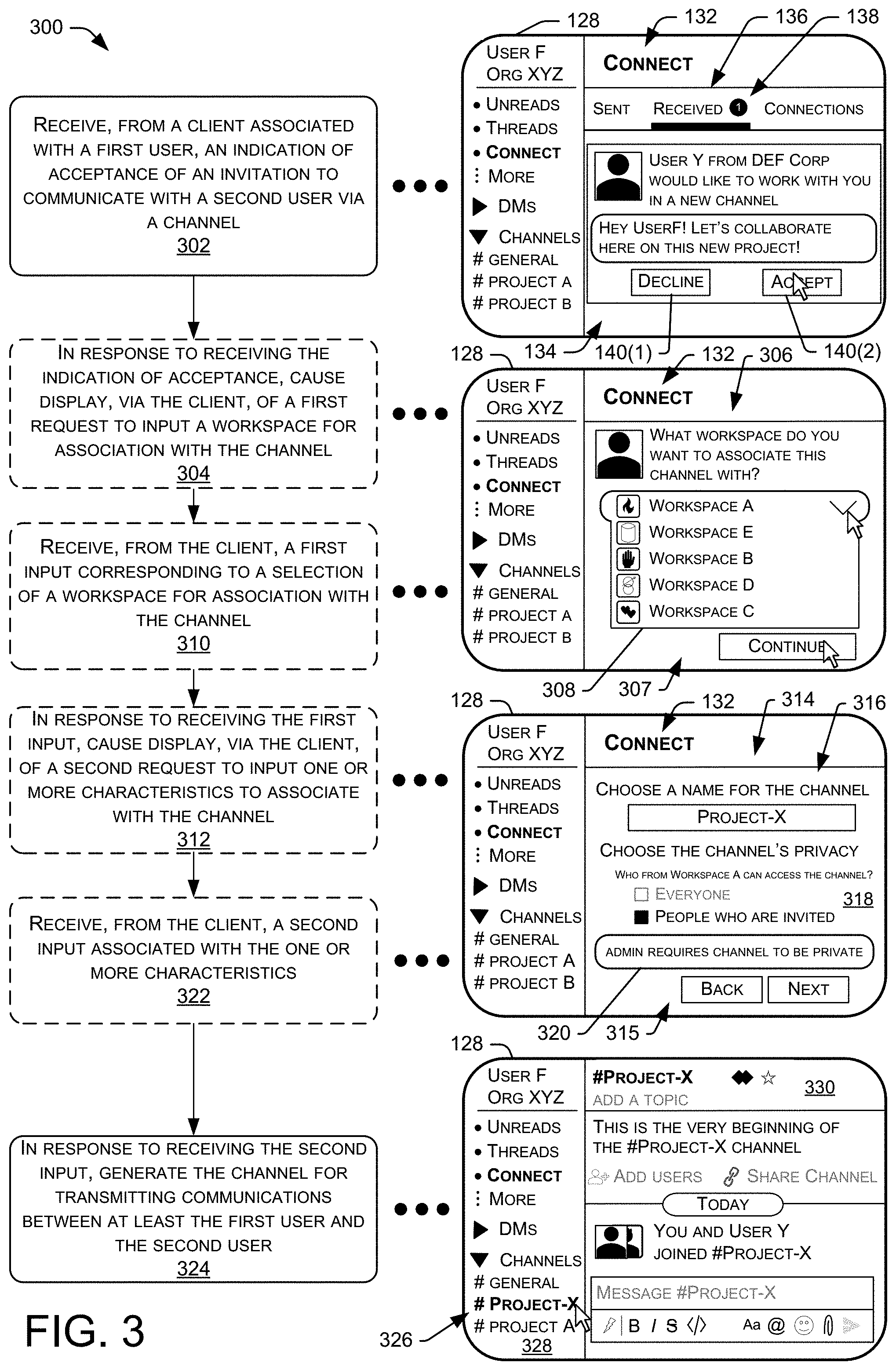 Patent US11775137 Figure 4 – Connections interface for communication platform