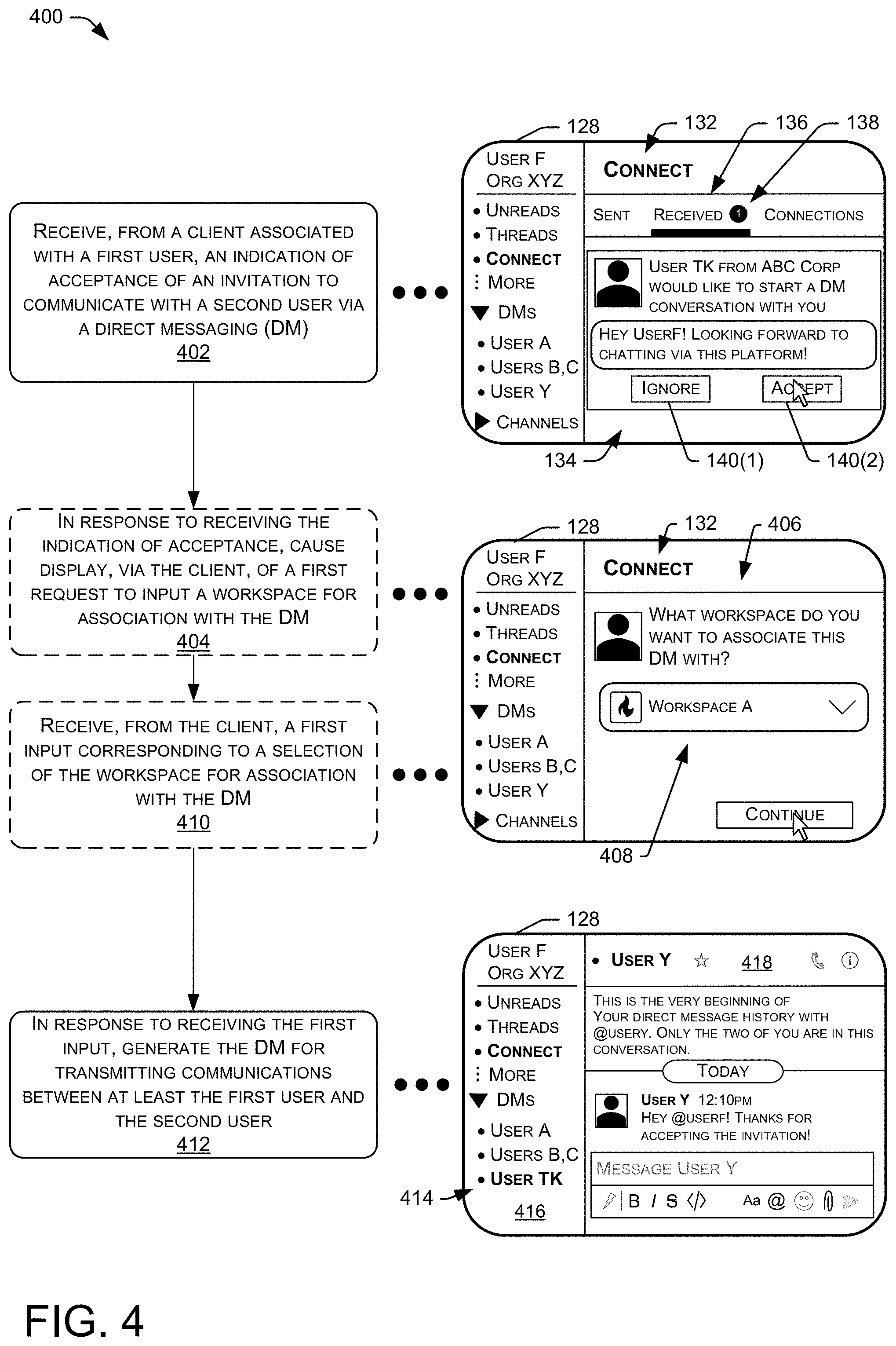 Patent US11775137 Figure 5 – Connections interface for communication platform