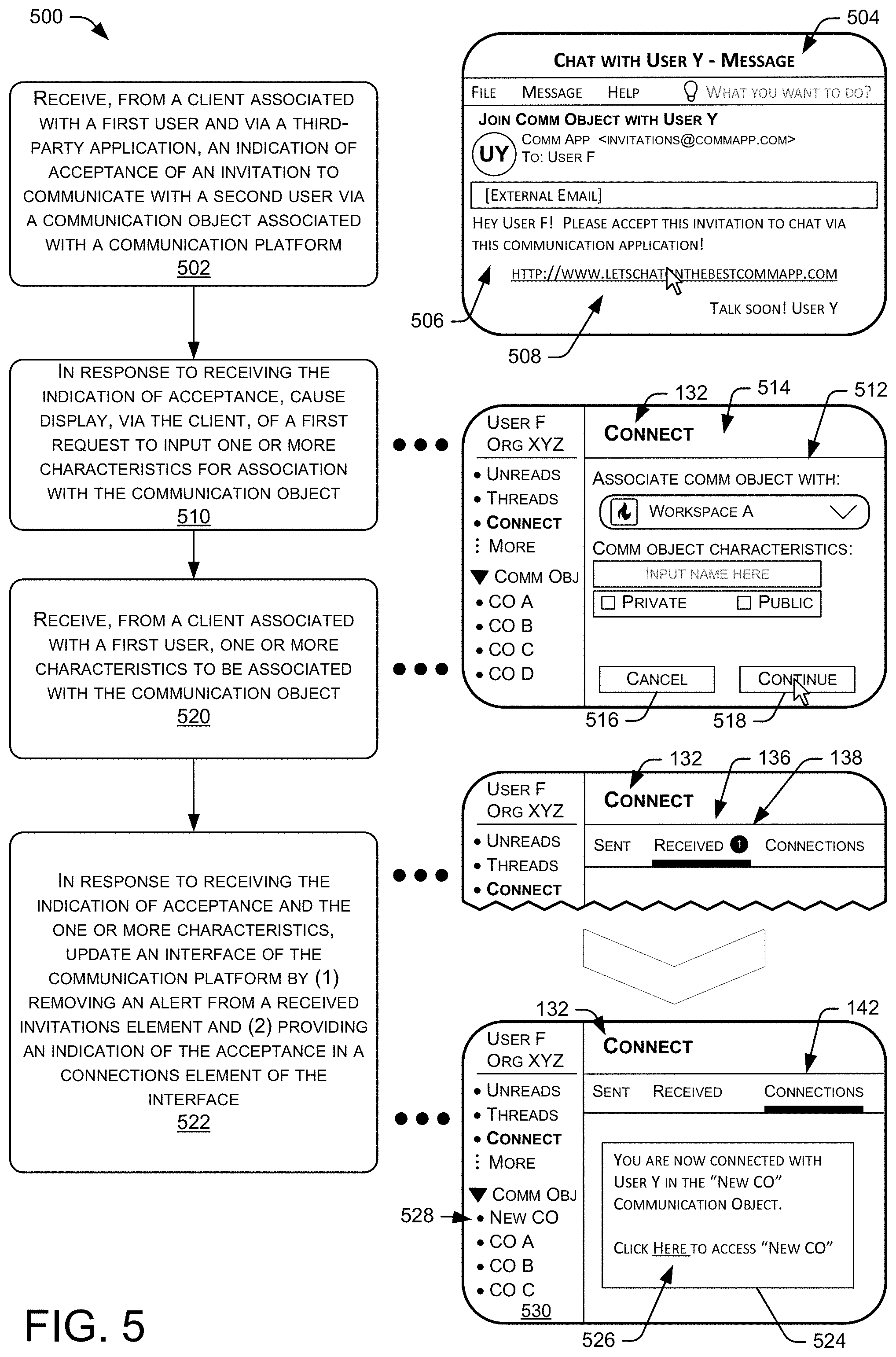 Patent US11775137 Figure 6 – Connections interface for communication platform