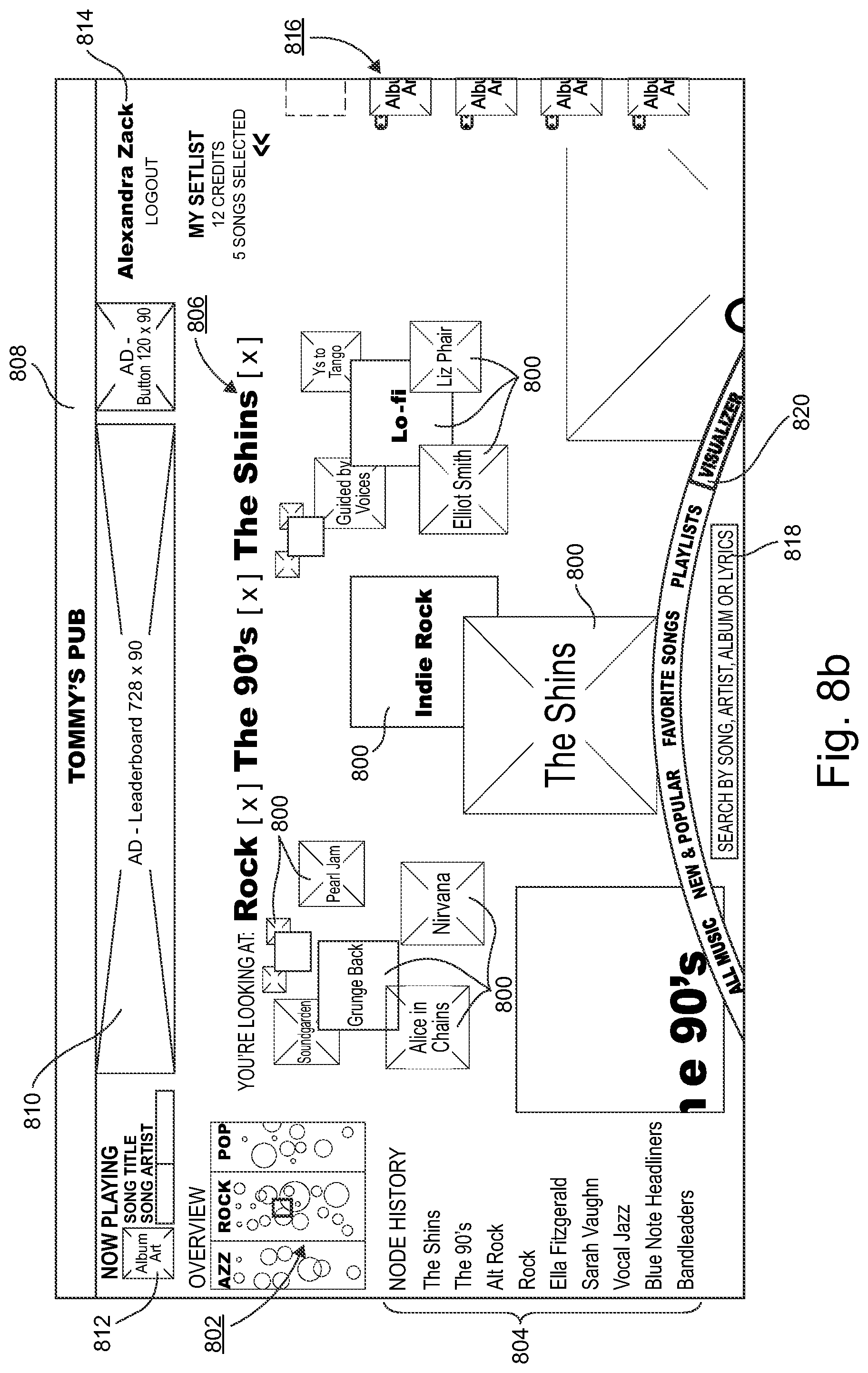 Patent US11775146 Figure 8 – Digital jukebox device with improved karaoke-related user interfaces, and associated methods