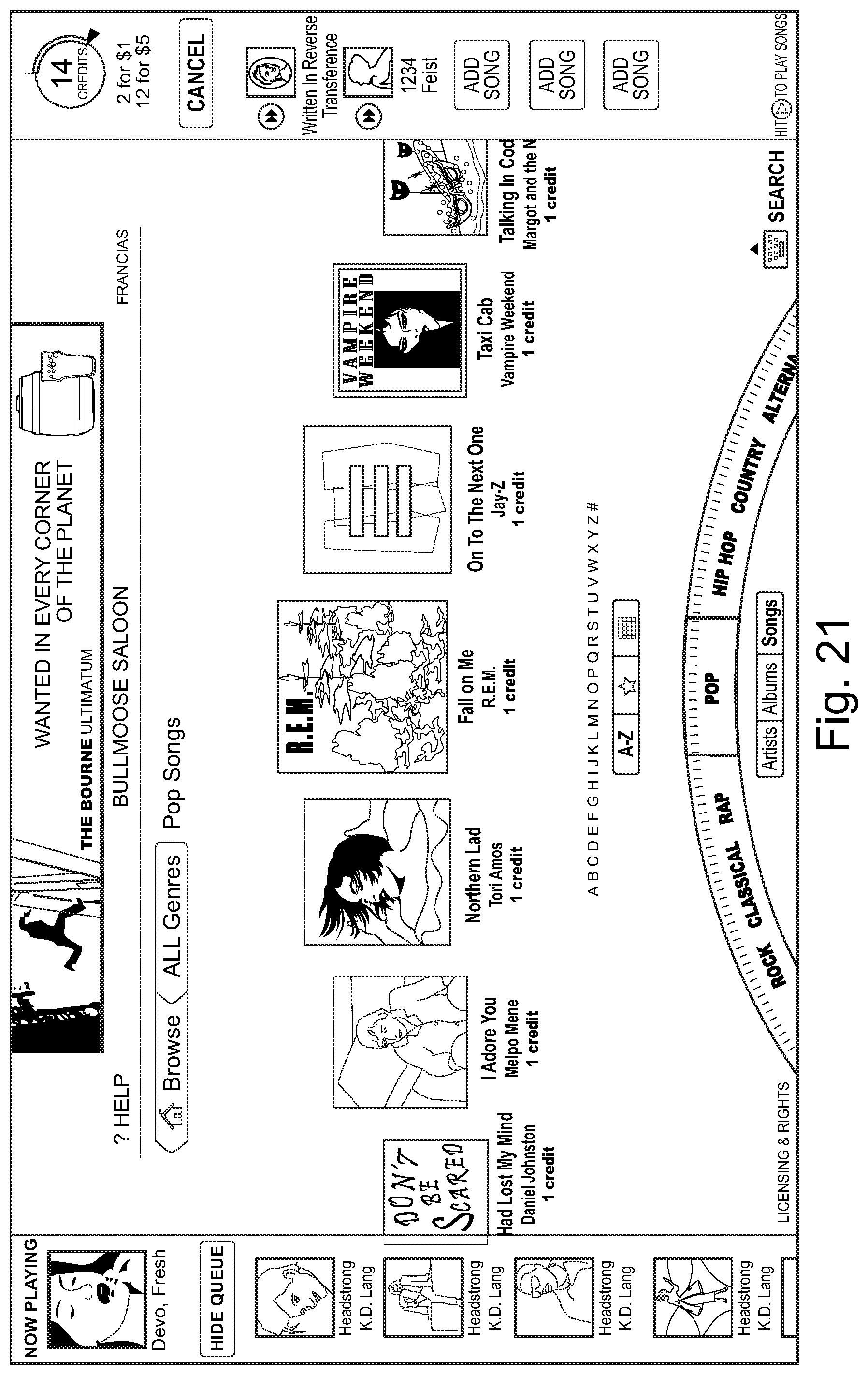 Patent US11775146 Figure 19 – Digital jukebox device with improved karaoke-related user interfaces, and associated methods