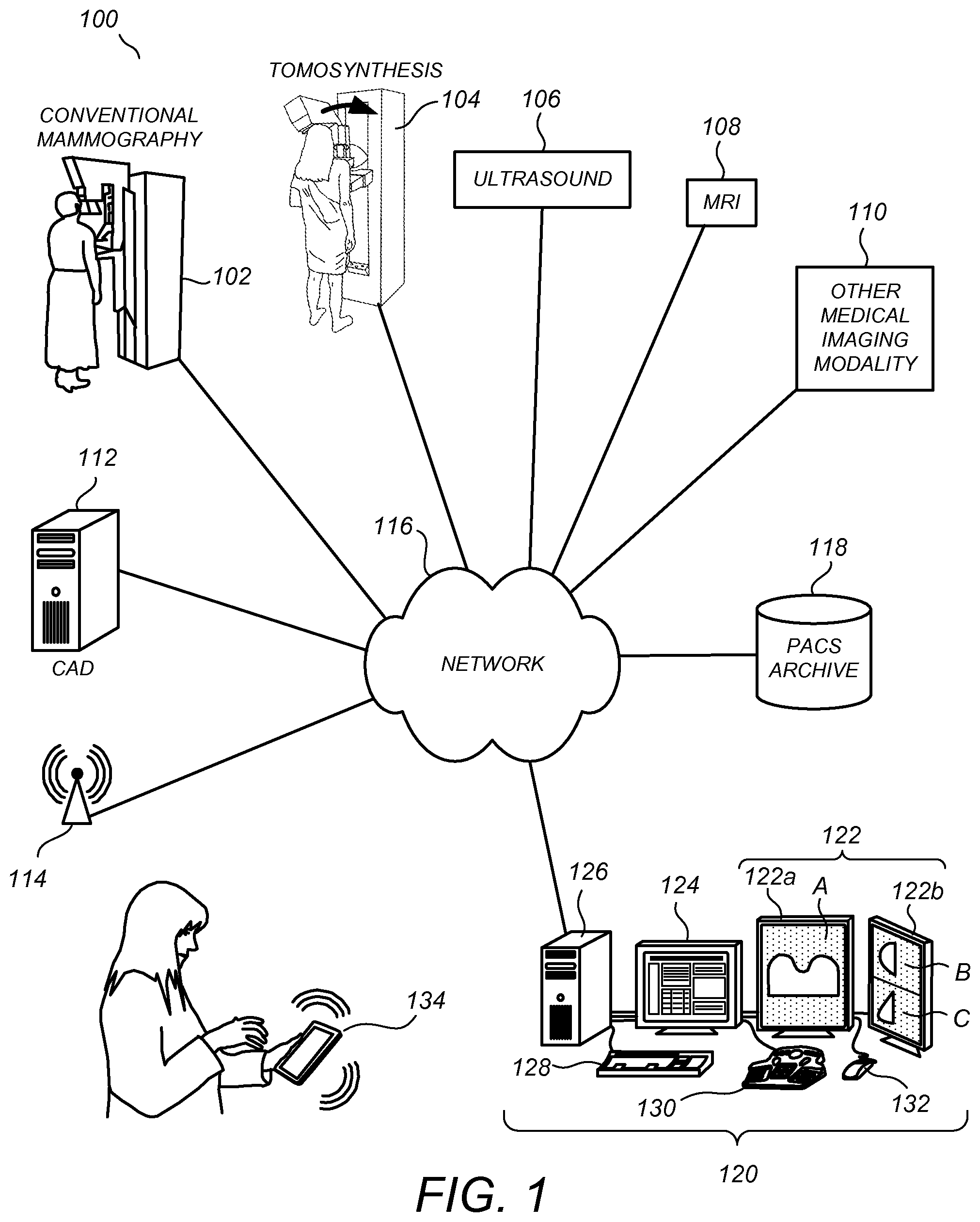 Patent US11775156 Figure 1 – User interface for medical image review workstation
