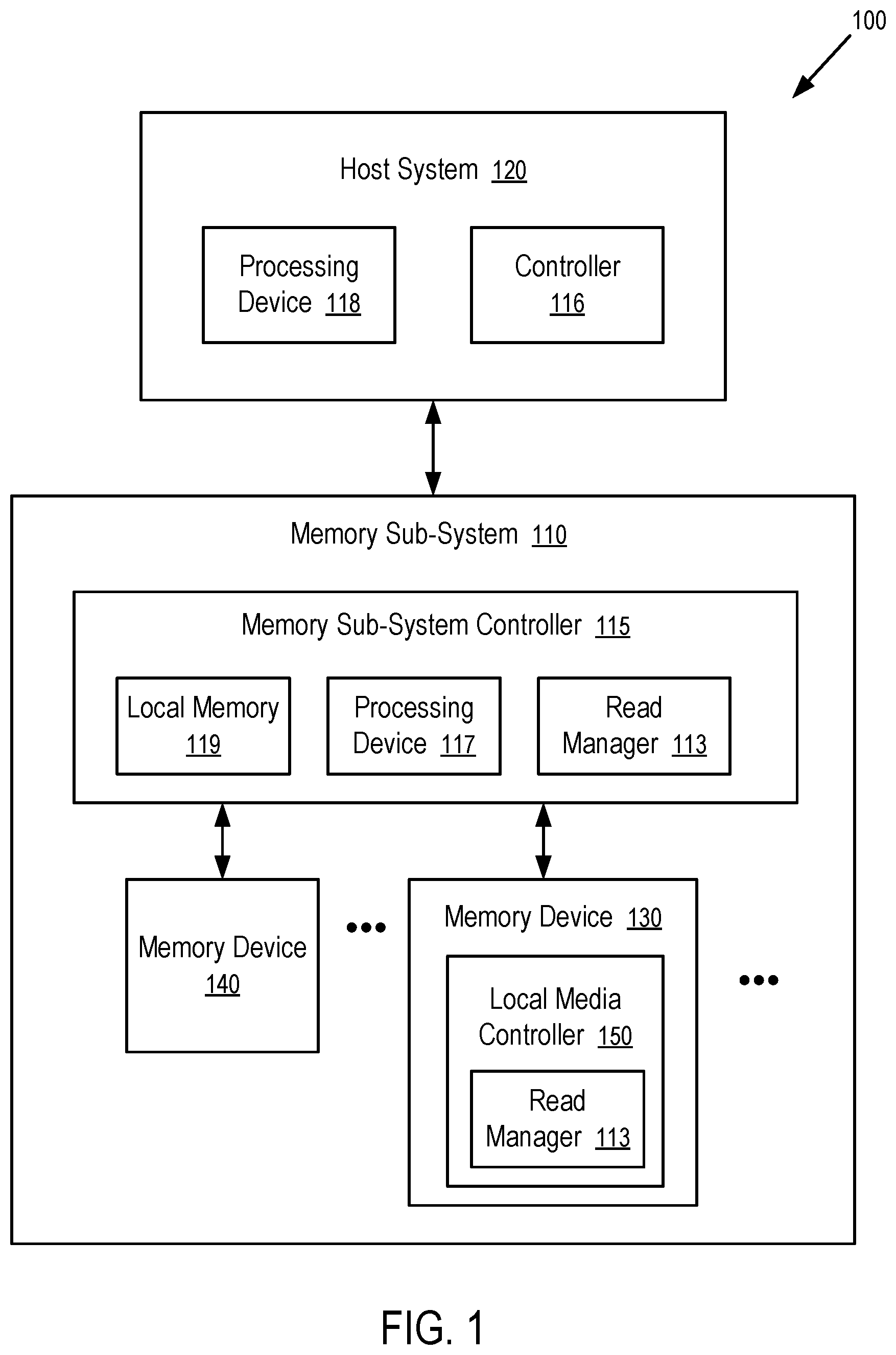 Patent US11775217 — Adaptive and/or iterative operations in executing a read command to retrieve data from memory cells — Figure 1