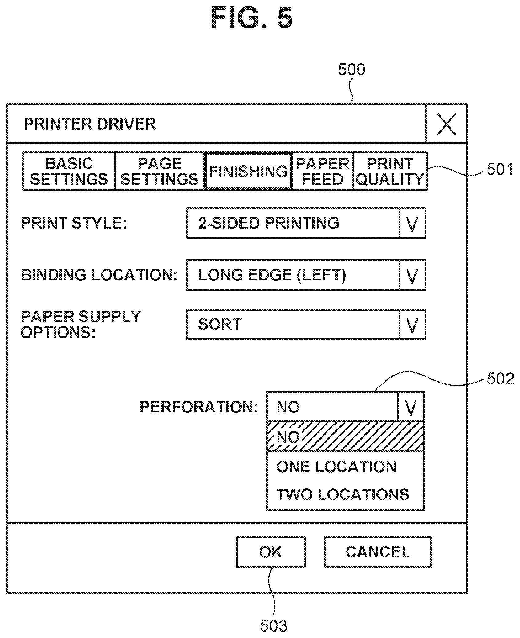 Patent US11775229 Figure 5 – Information processing apparatus, information processing method, and storage medium to set a layout pattern for a perforation process on paper