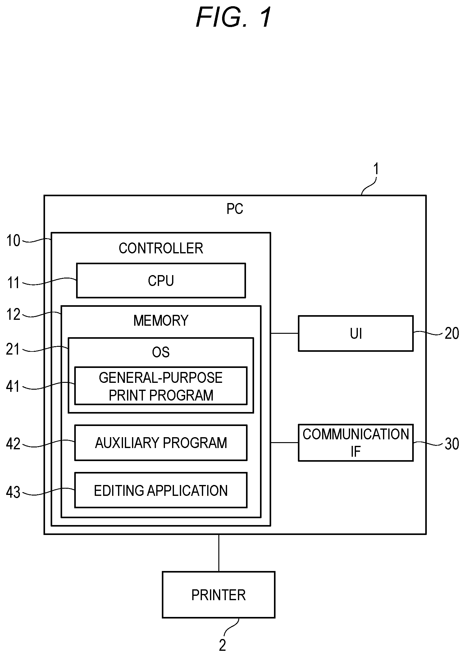 Patent US11775230 Figure 1 – Non-transitory computer-readable storage medium, information processing device, and printing method for controlling a printer from an information processing device