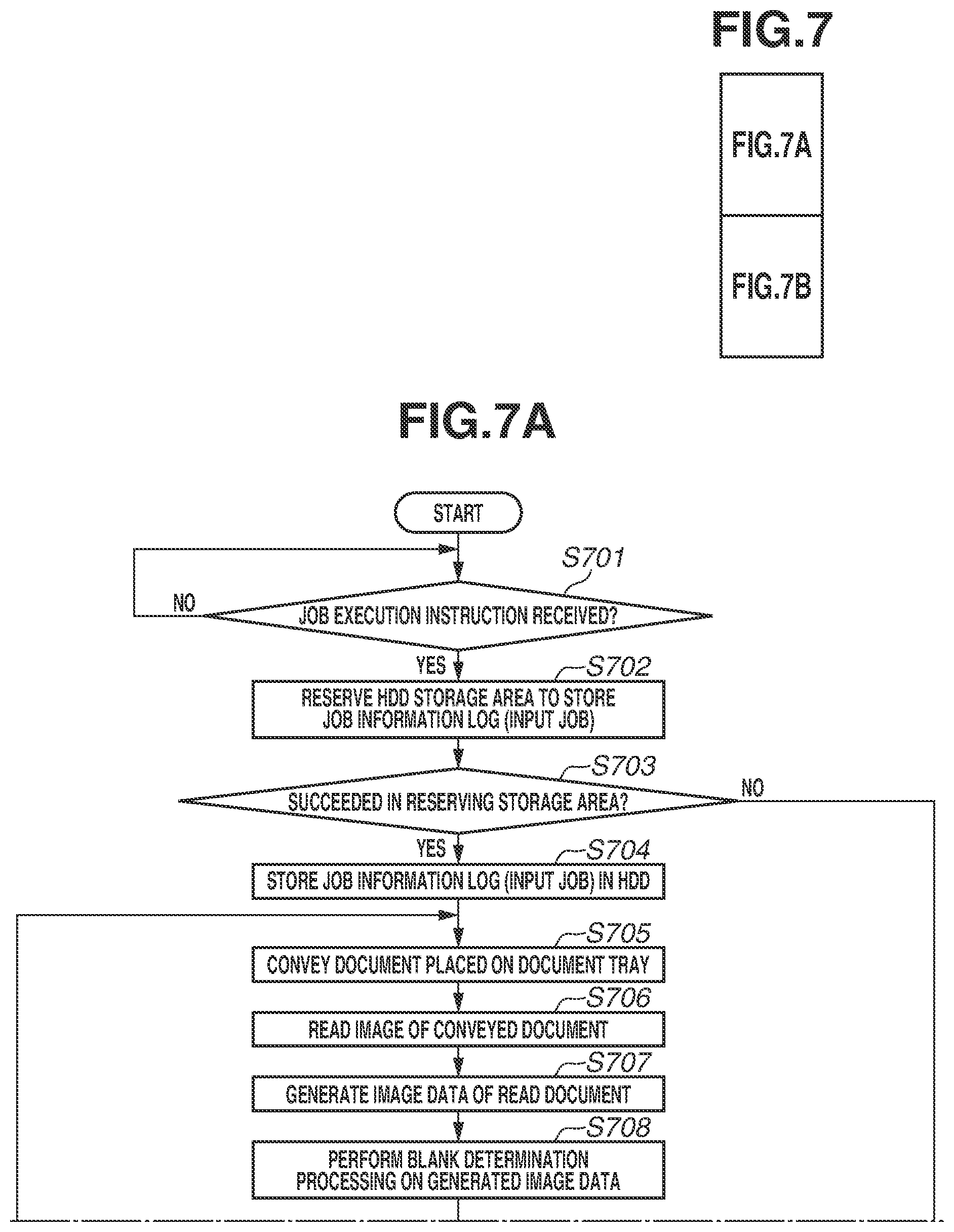 Patent US11775241 Figure 7 – Performing blank determination processing and storing data as log information