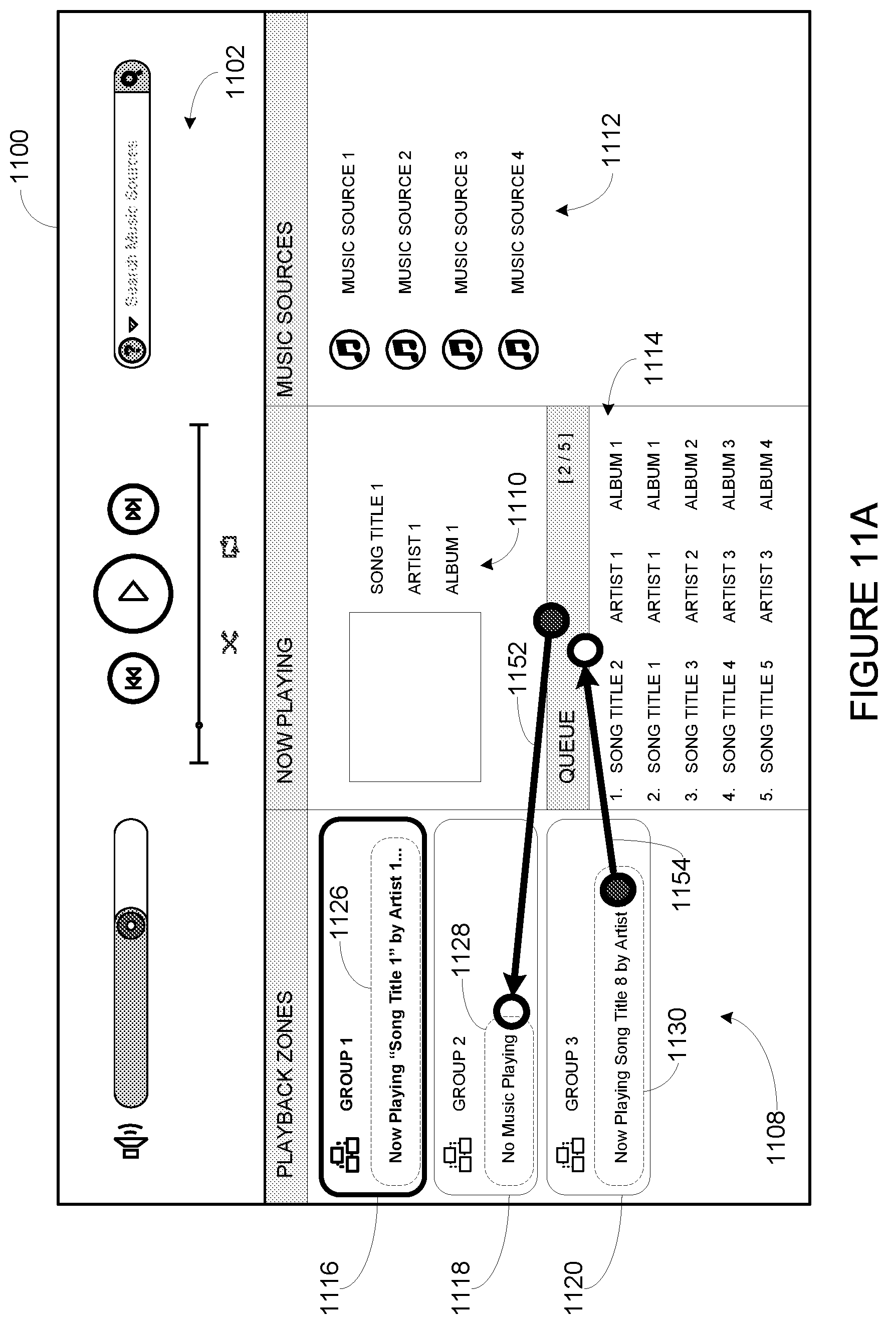 Patent US11775251 Figure 11 – Playback transfer in a media playback system