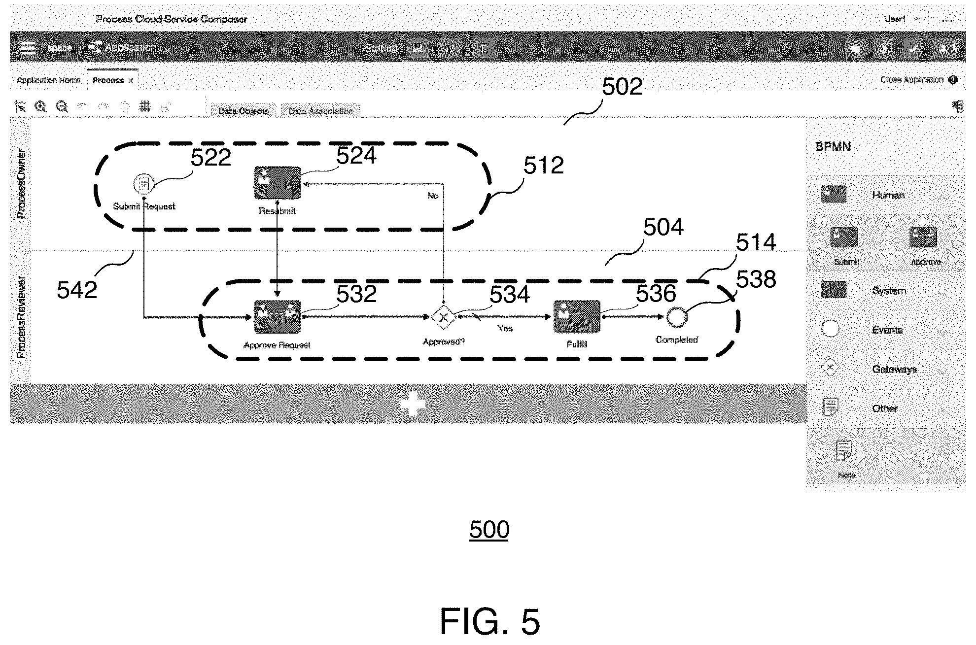 Patent US11775261 Figure 5 – Dynamic process model palette