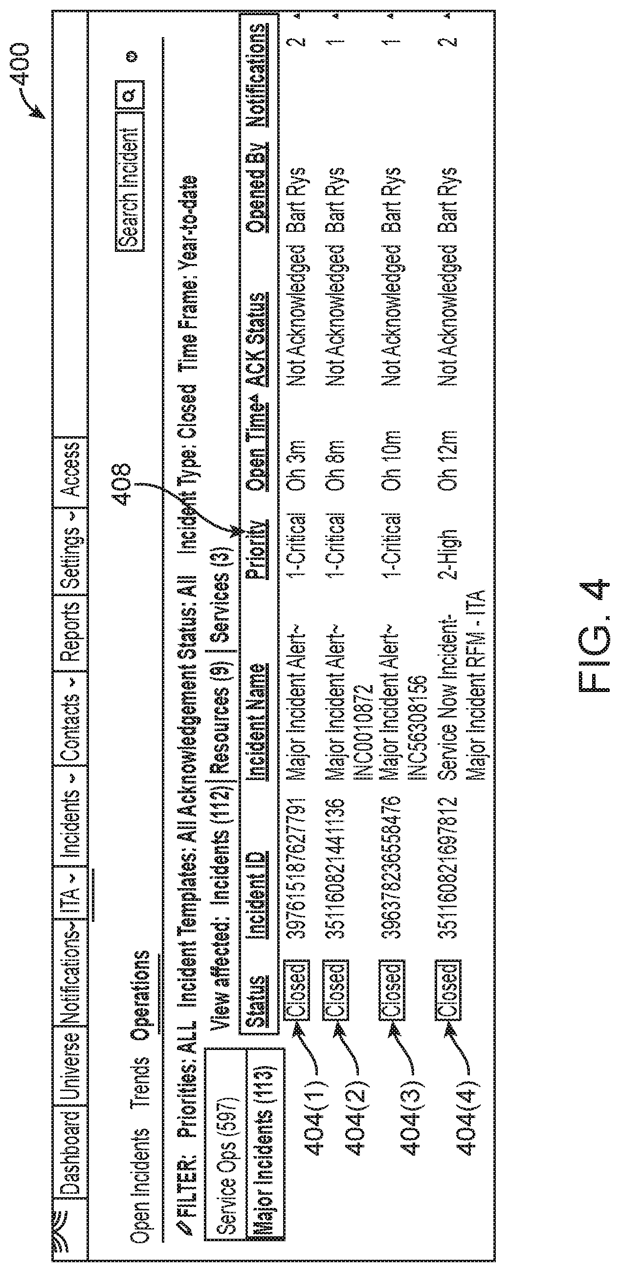 Patent US11775323 Figure 4 – Analytics dashboards for critical event management software systems, and related software