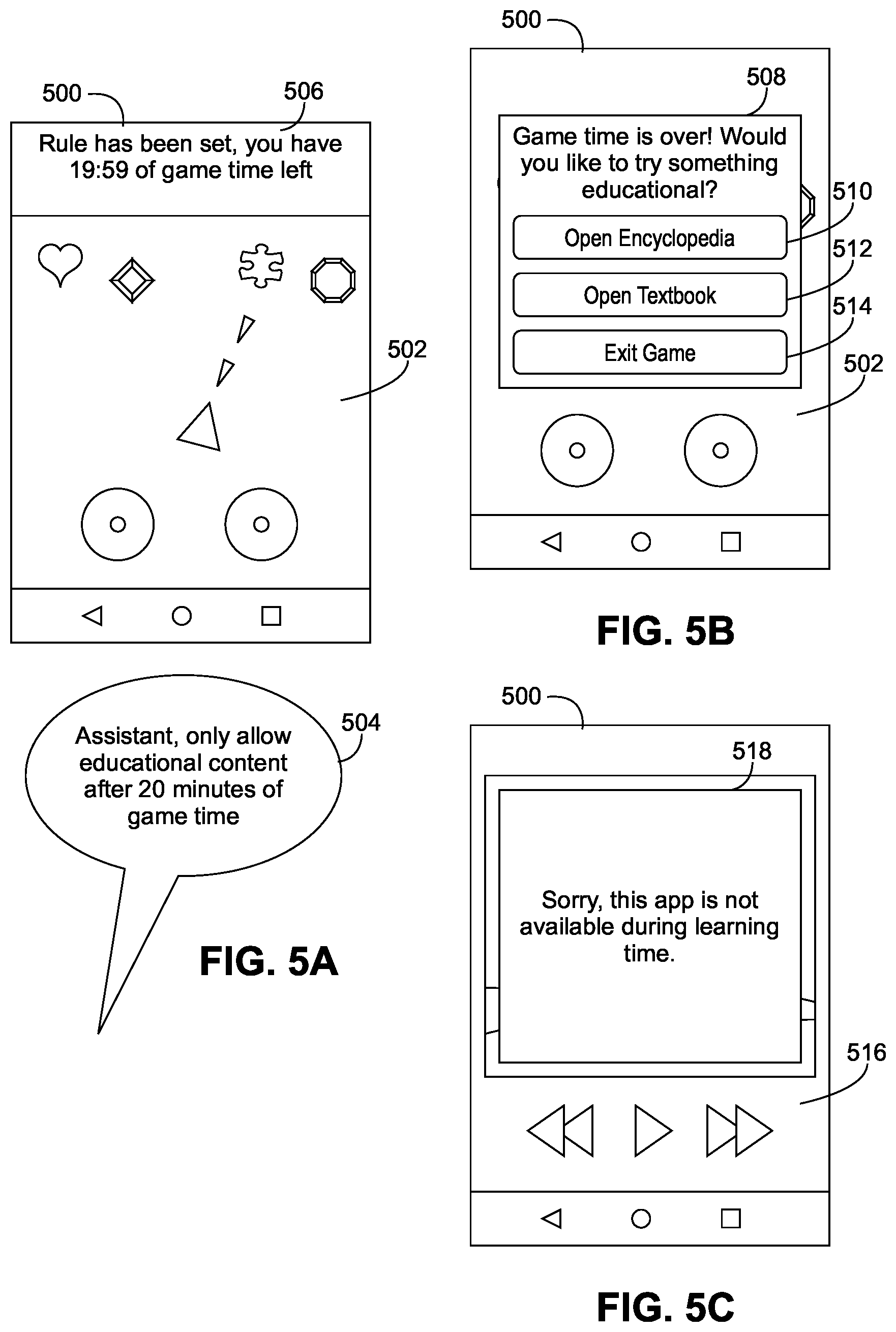 Patent US11775324 Figure 5 – Automated content switching rule for controlling access to interactive content on a computing device